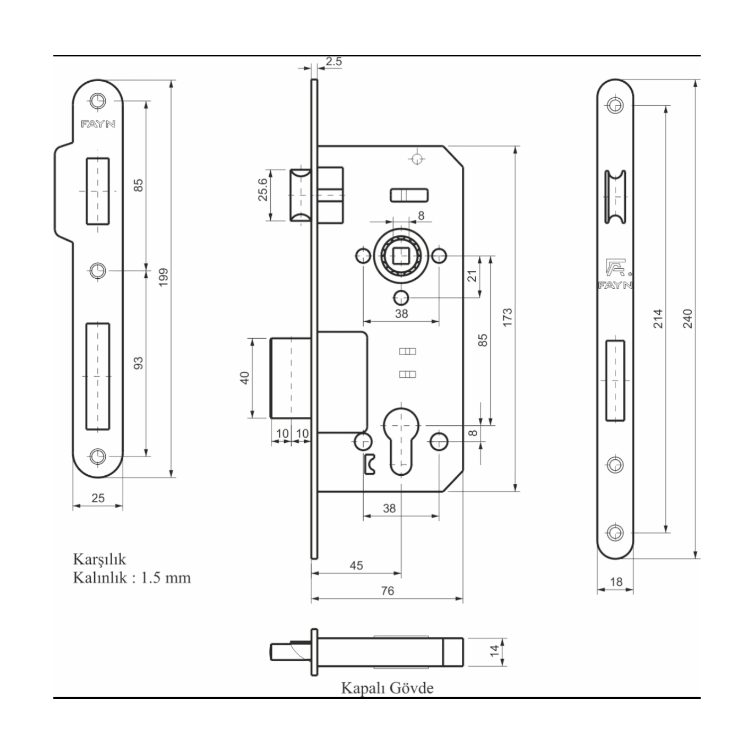 Fayn Kilit 40mm Nikel (Oval) Dış Kapı Kilidi 23mm