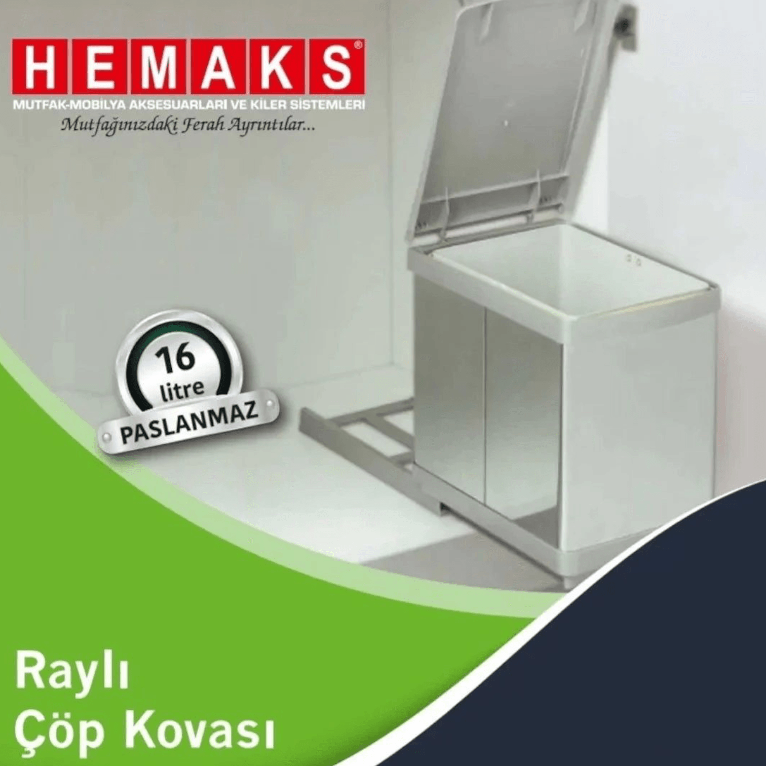 Hemaks 16Lt Raylı Çöp Kovası