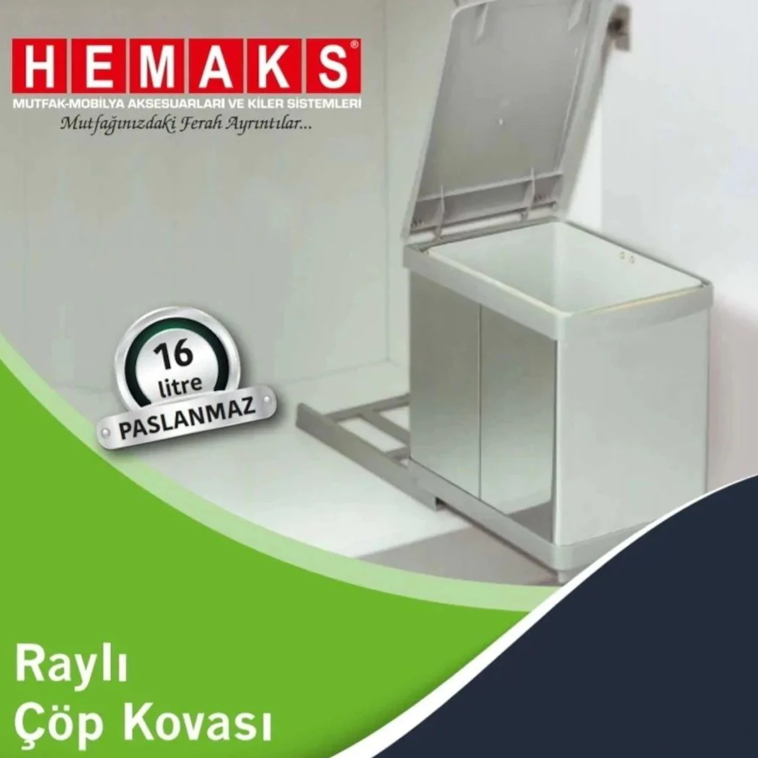 Hemaks 16Lt Raylı Çöp Kovası