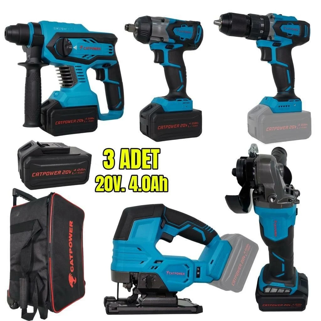 Catpower 4150 Akülü 5'li Alet Seti (Kömürsüz Motor) 3 Adet 4 Ah Akü