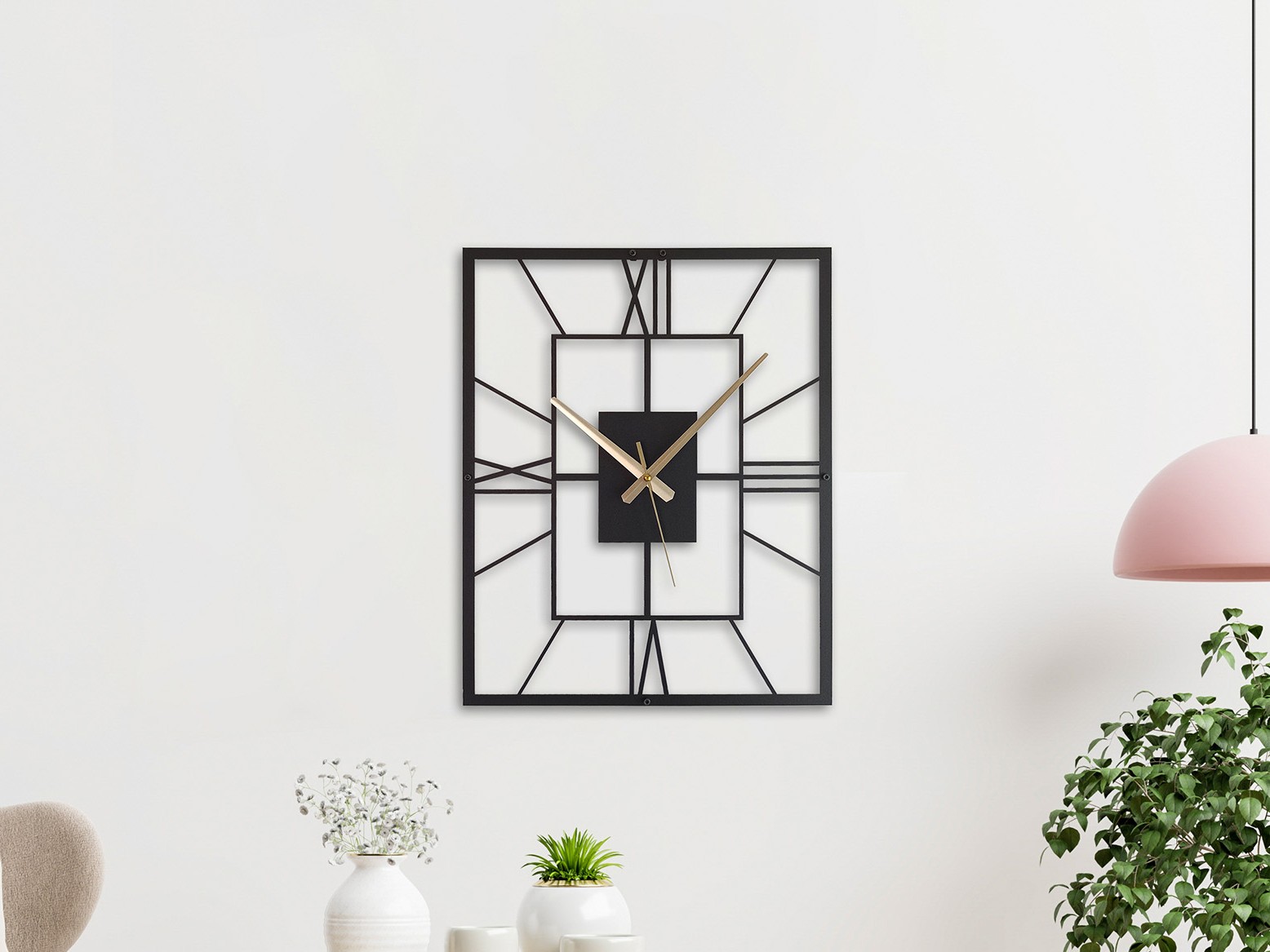 Roman Rectangle Metal Wall Clock Black