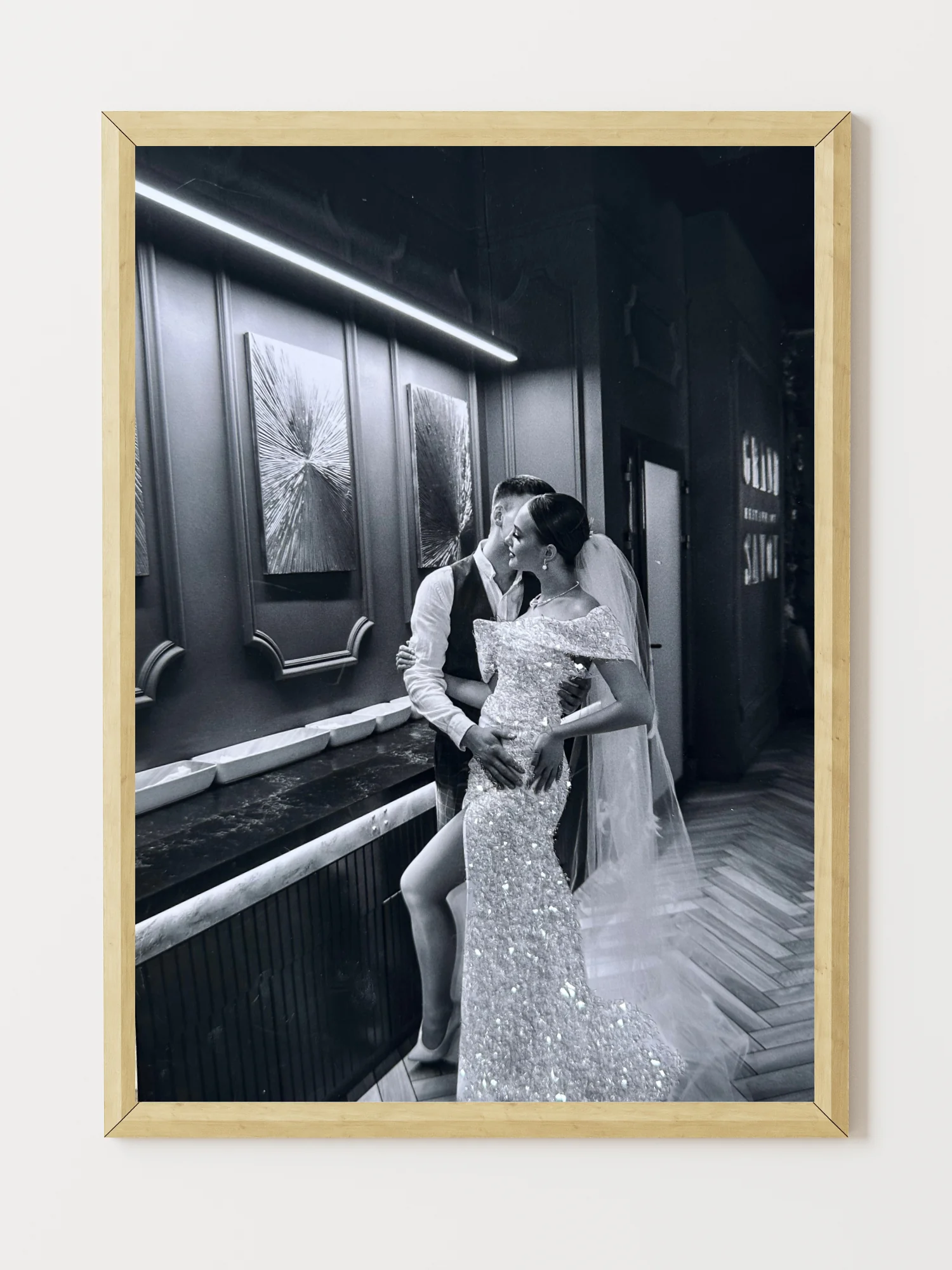 Kişiye Özel Parıltılı Tablo Siyah Beyaz