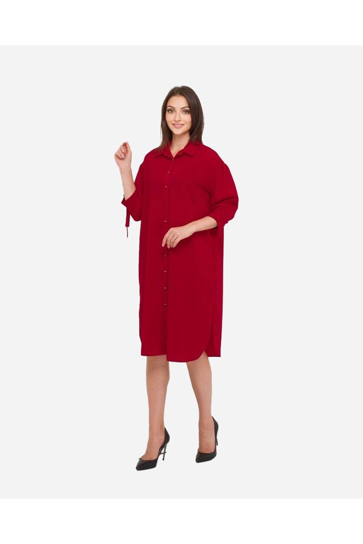 Kadın Rahat Kesim Gömlek Elbise FRN3102 - Caret Red