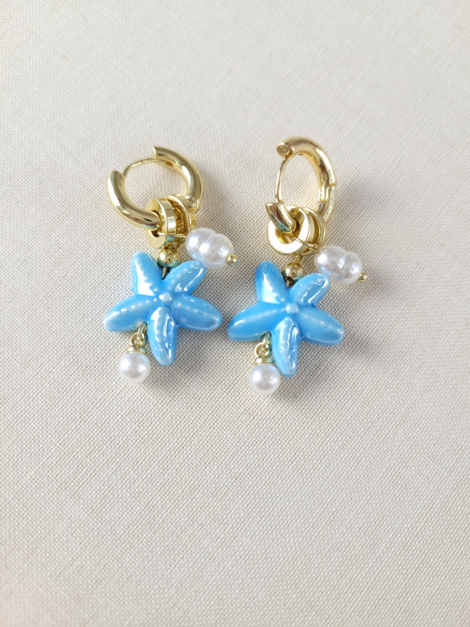 Blue Ceramic Starfish Earrings