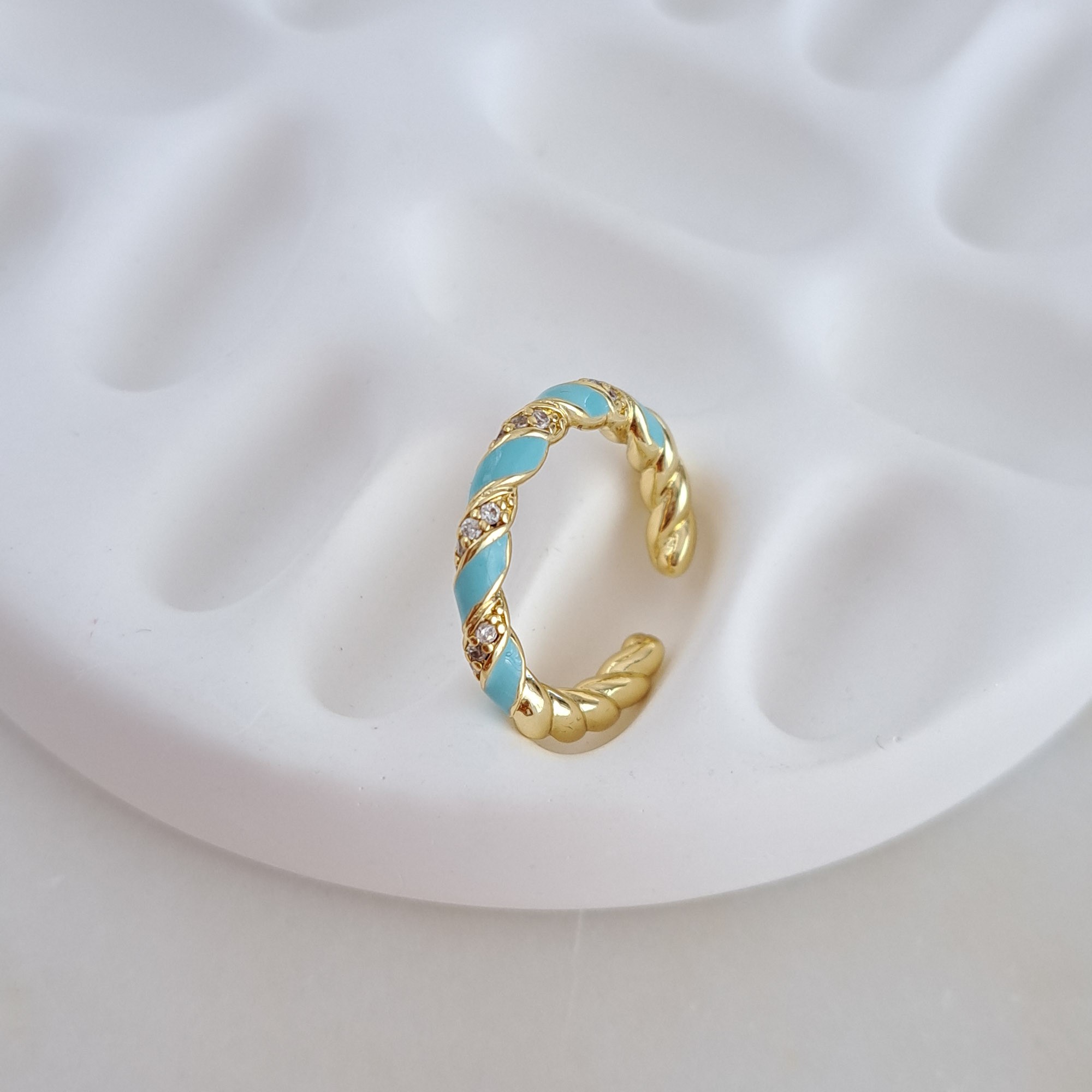 Twist Ring with Turquoise Enamel Detail