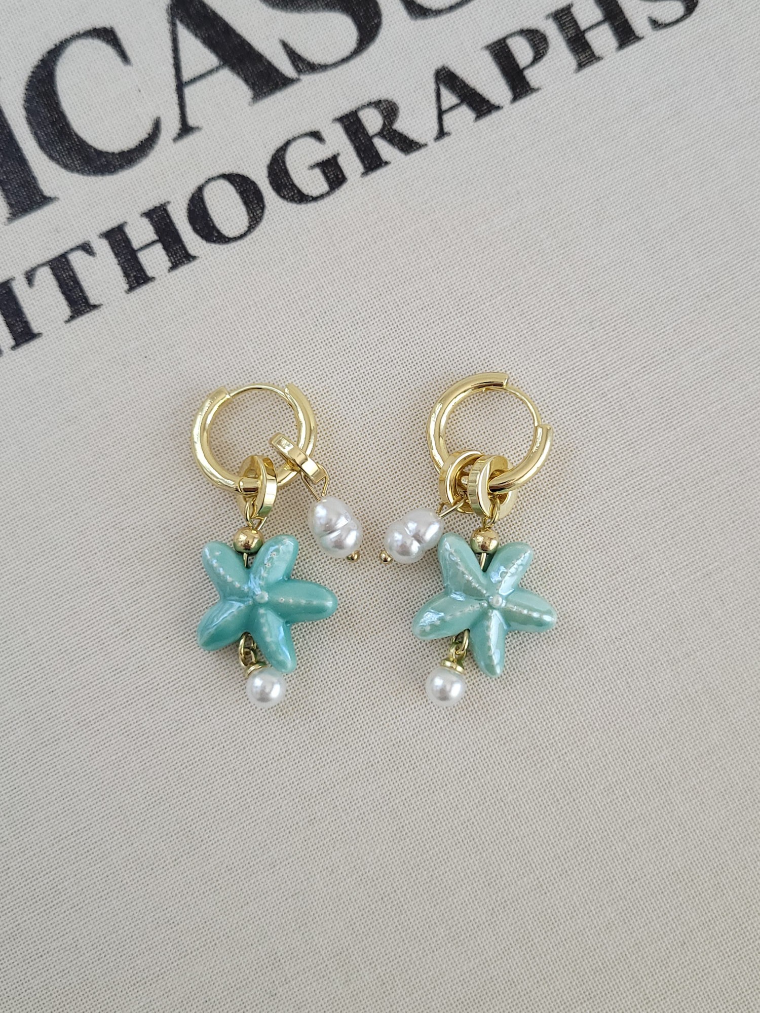 Green Ceramic Starfish Earrings