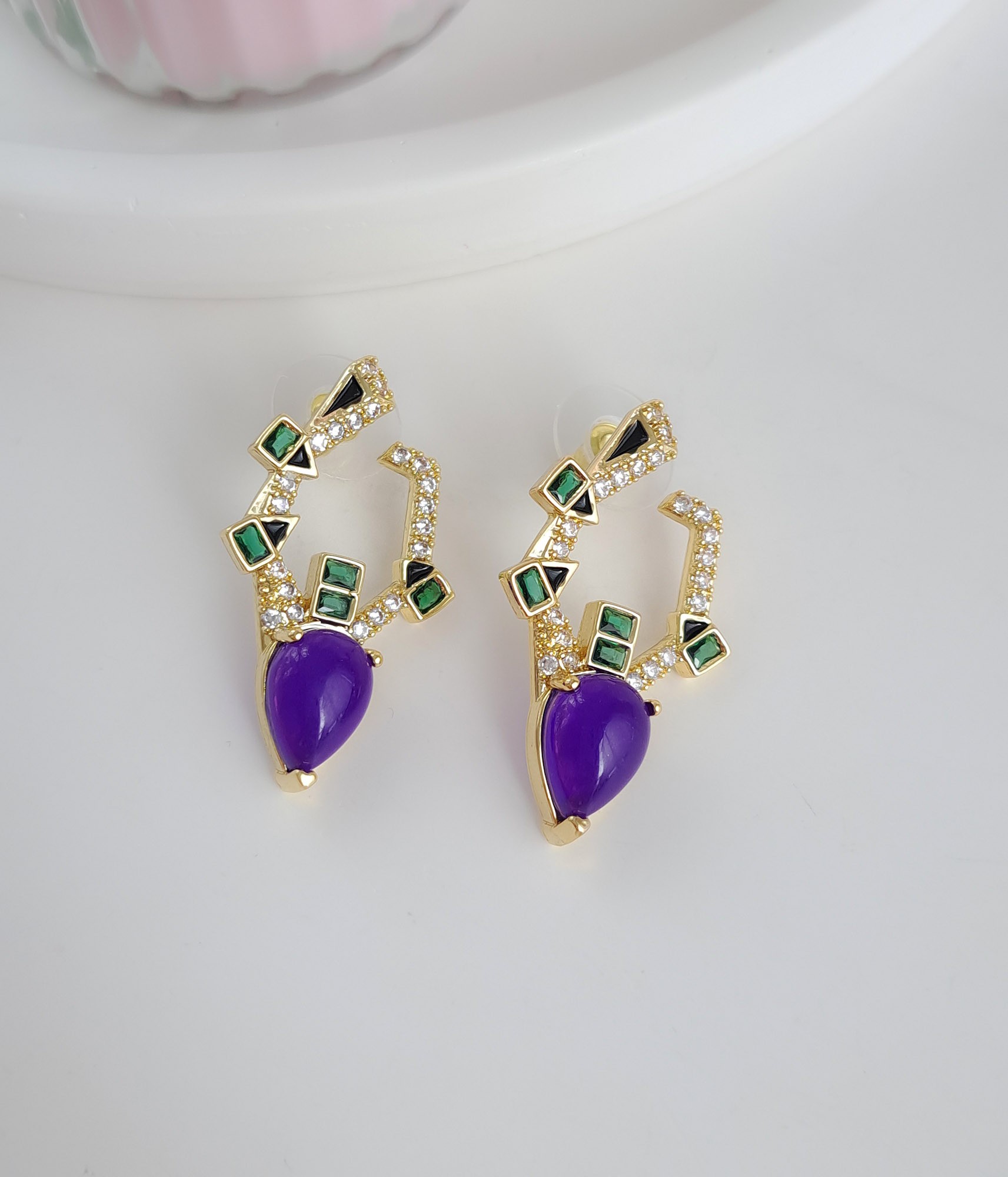 Purple Teardrop Geometric Earrings