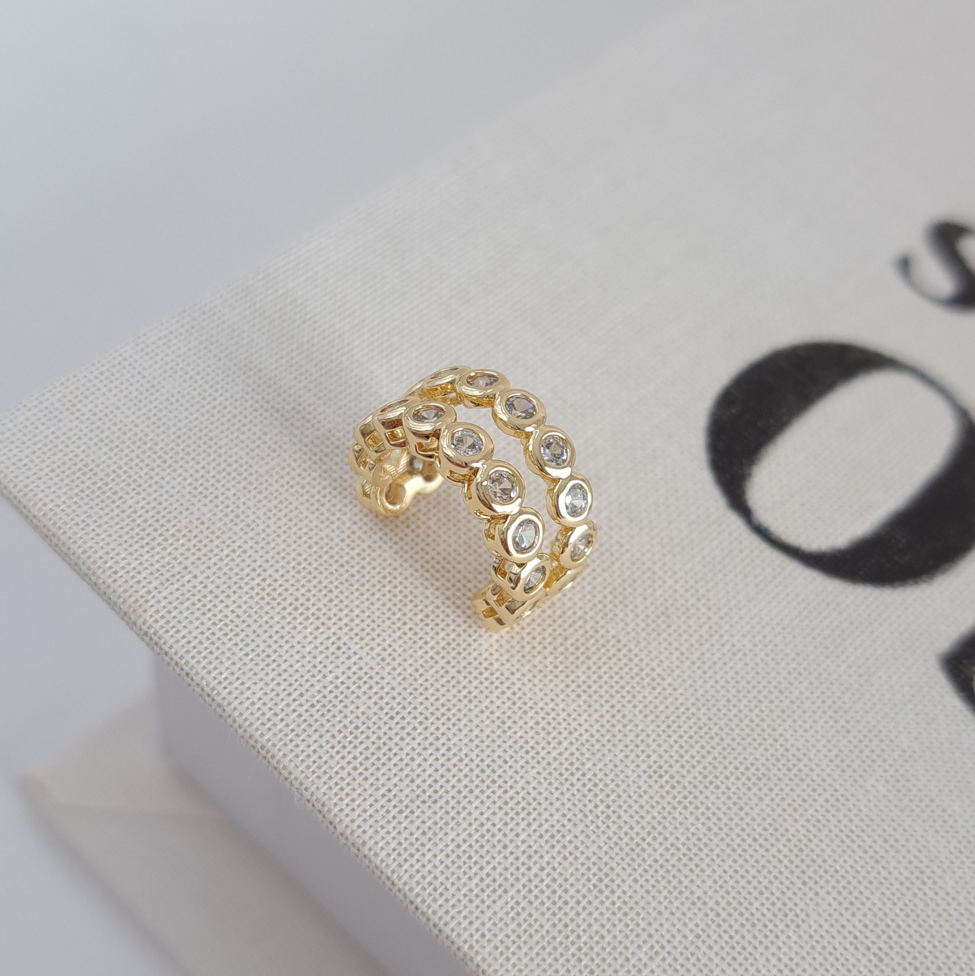 Double Crystal Gold Ear Cuff