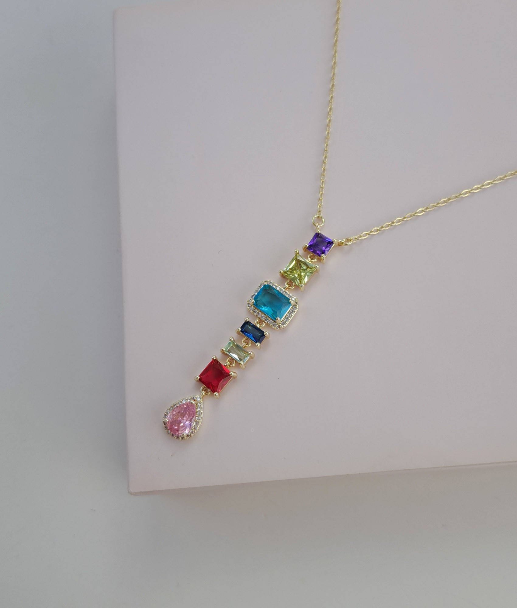 Y Necklace with Multicolor Stones