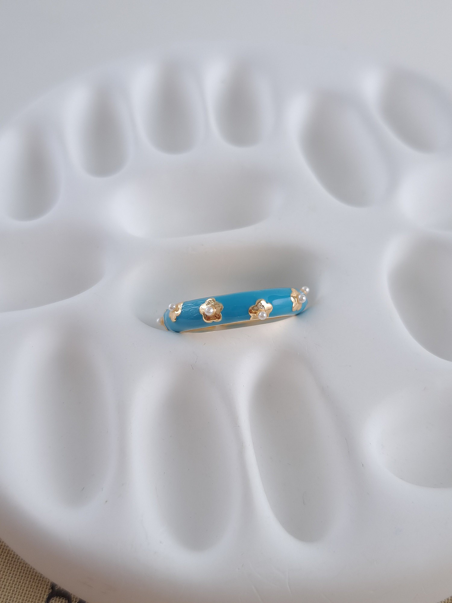 Blue Enamel Floral Ring