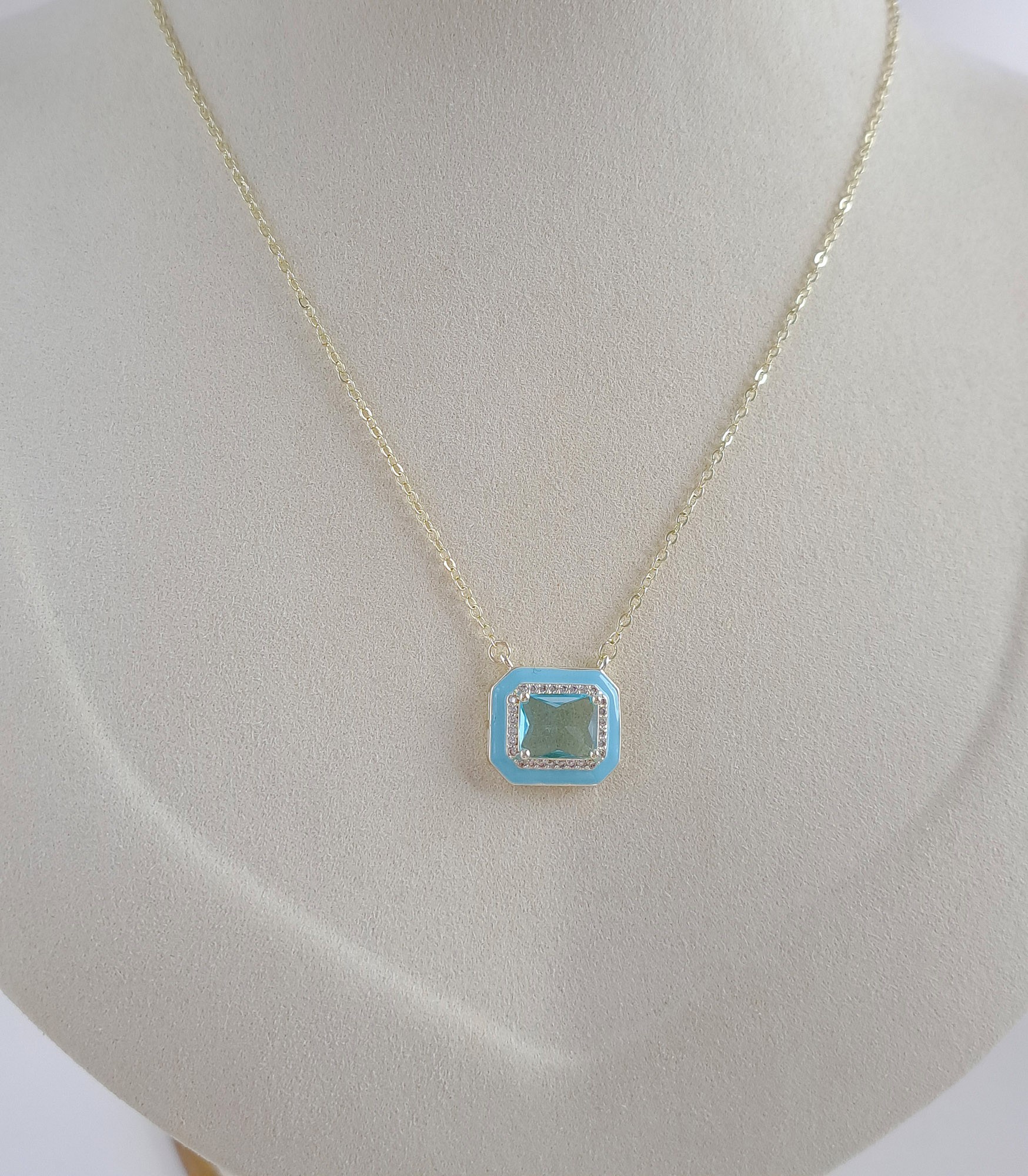 Sky Glow Necklace – Blue Enamel & Stone