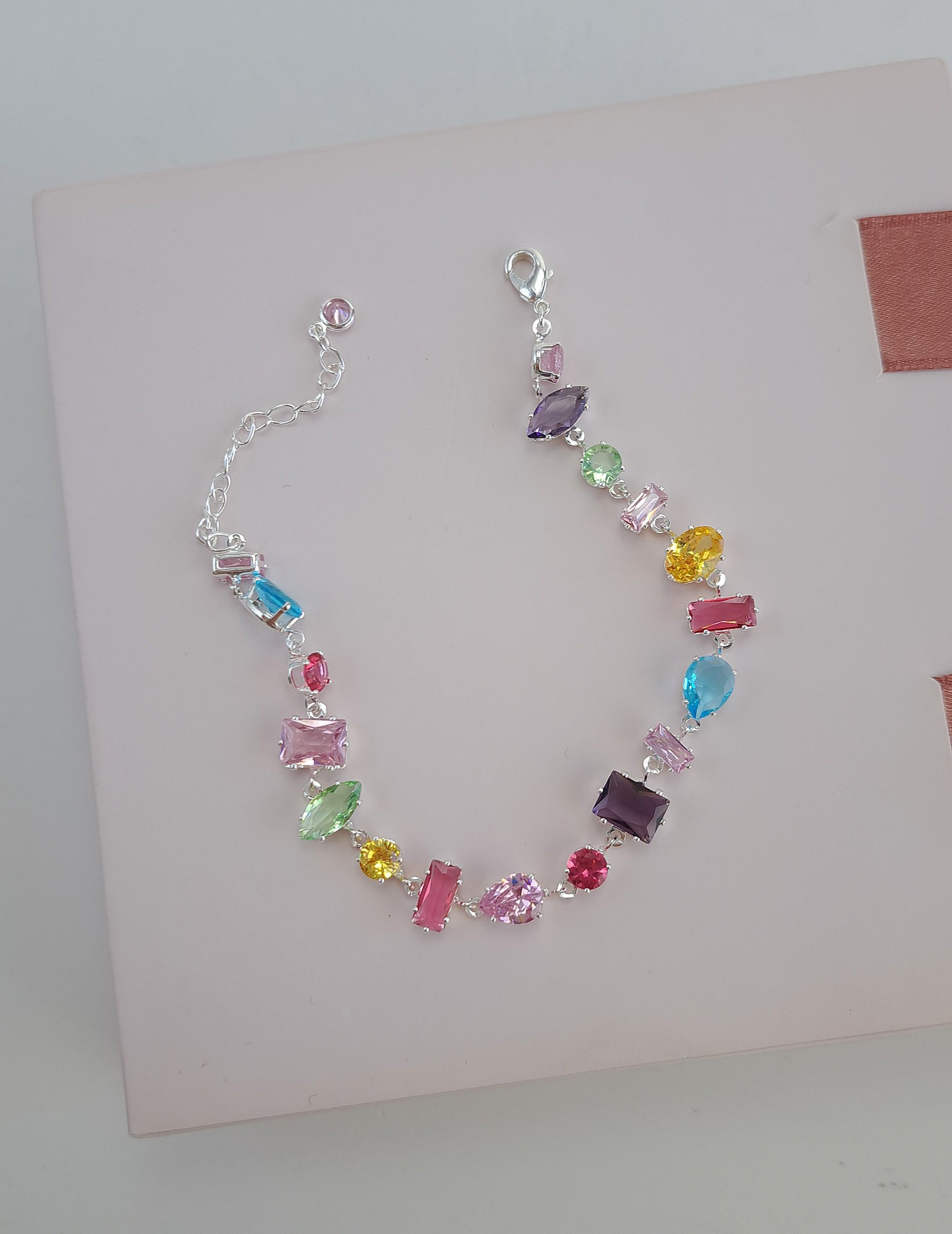 Multicolor Stone Bracelet (Silver Base)
