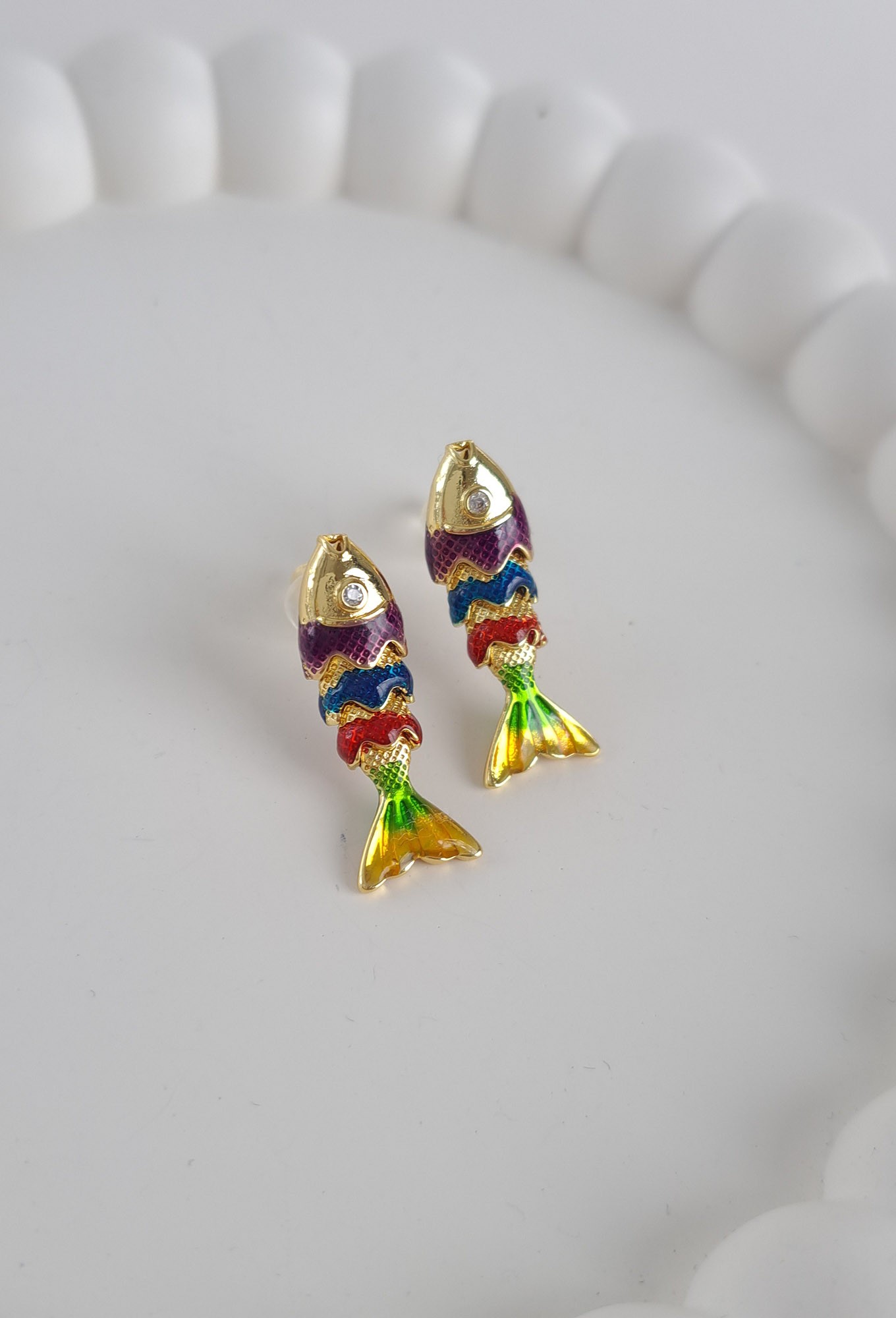 Multicolor Enamel Fish Earrings