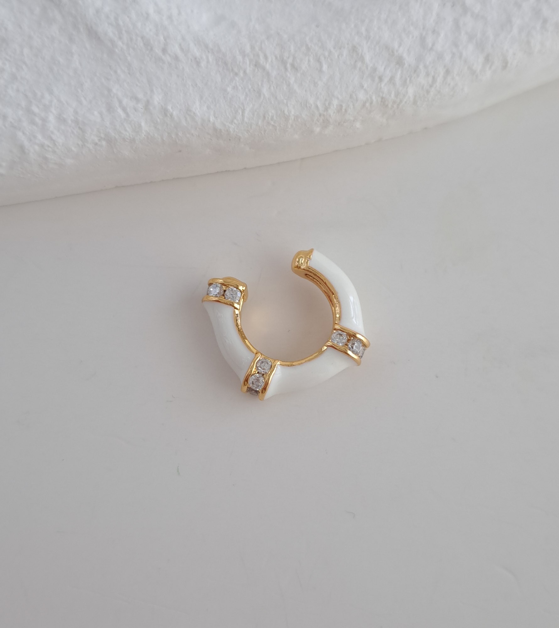 White Enamel Gold Ear Cuff