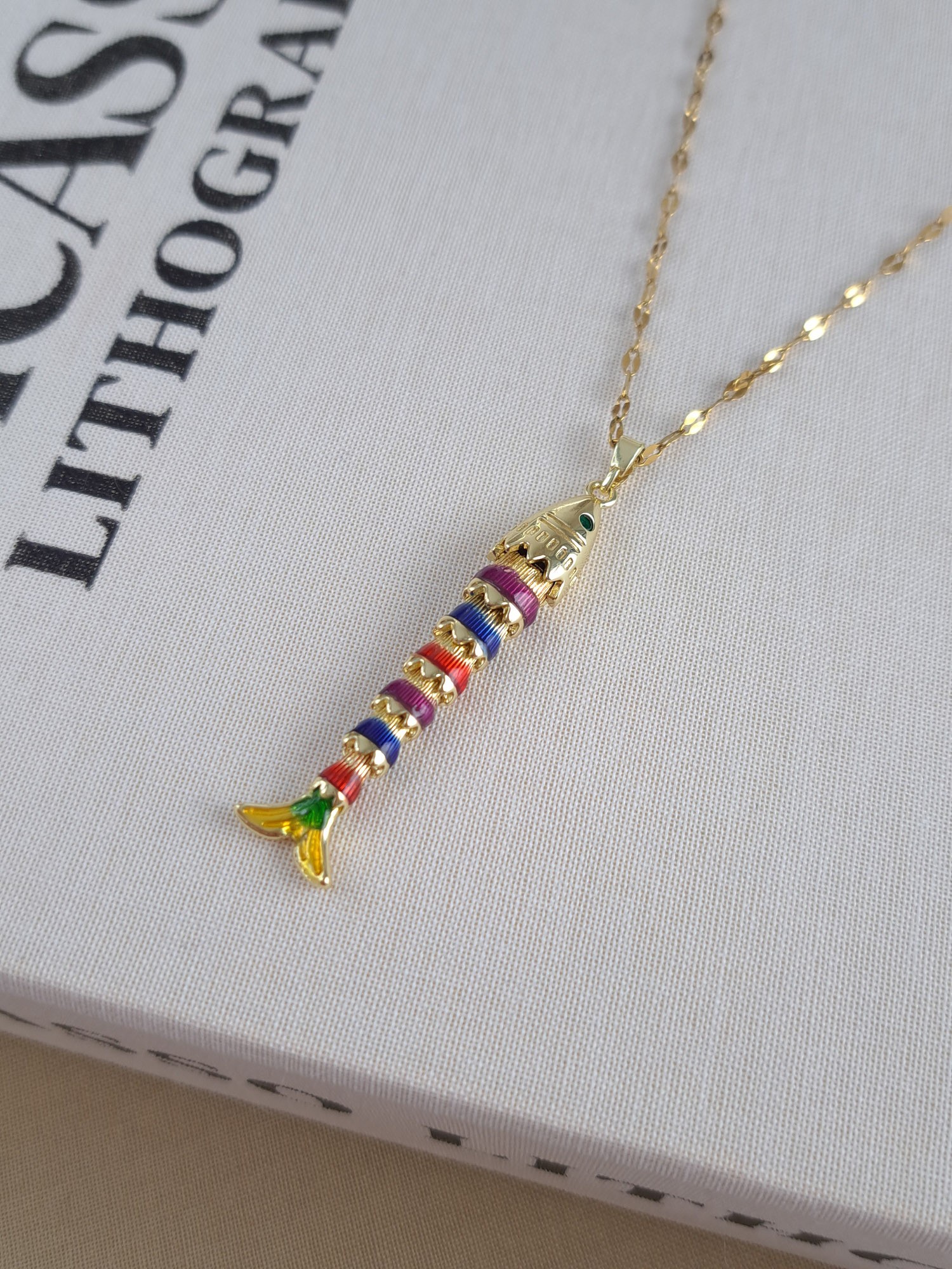 Multicolor Enamel Fish Pendant Necklace (Big Size)