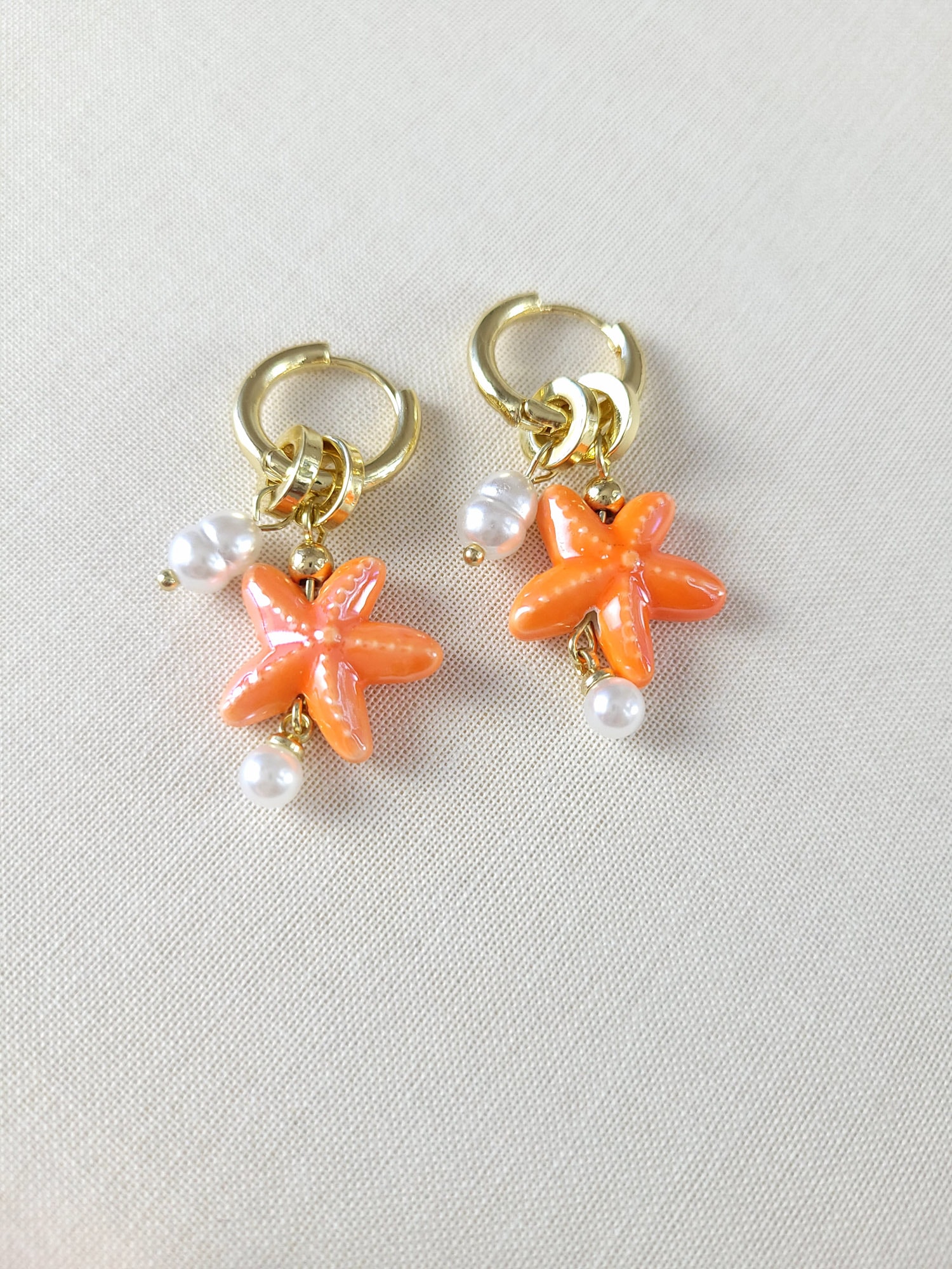 Orange Ceramic Starfish Earrings