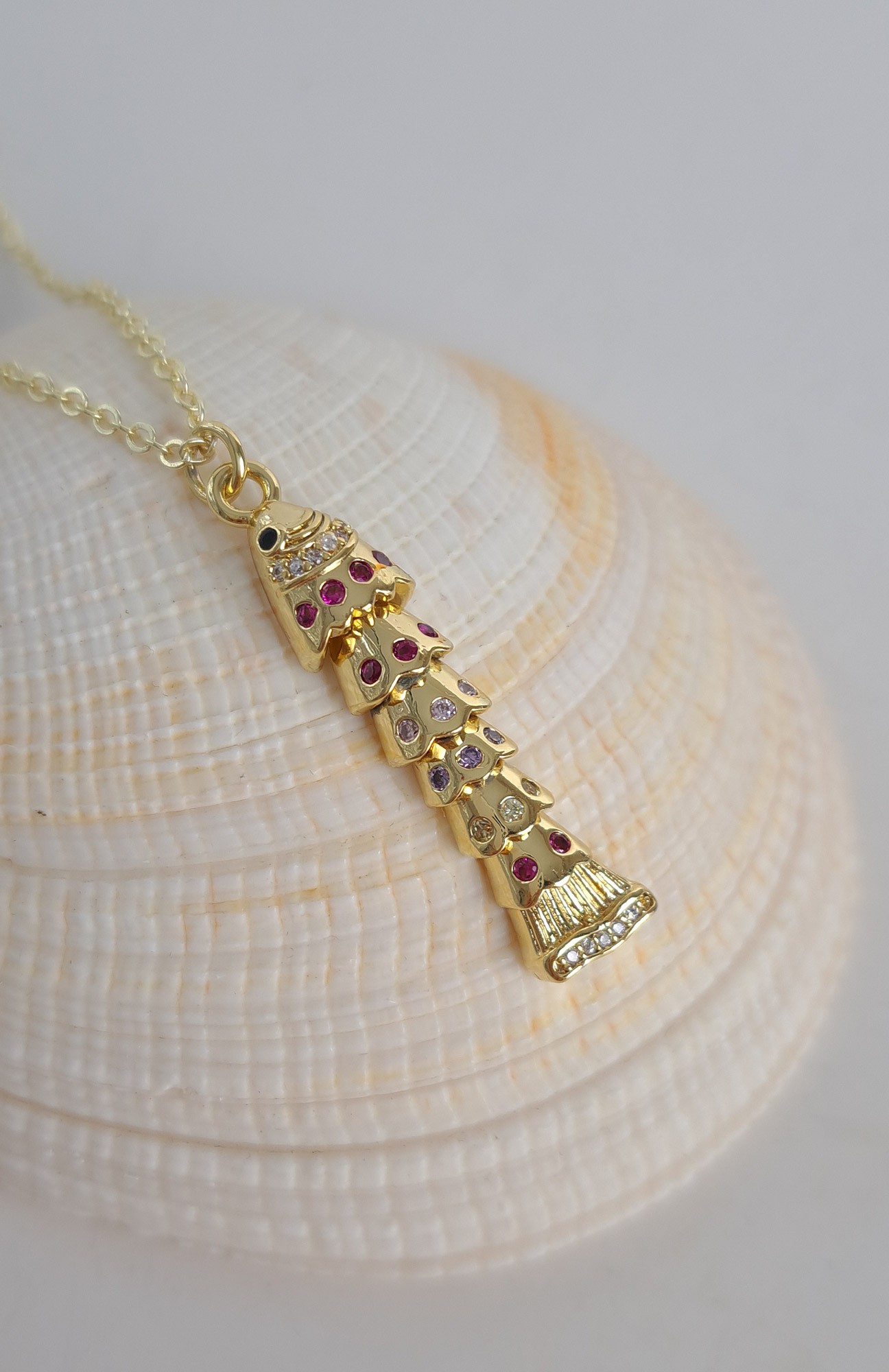 Multicolor Fishbone Pendant Necklace