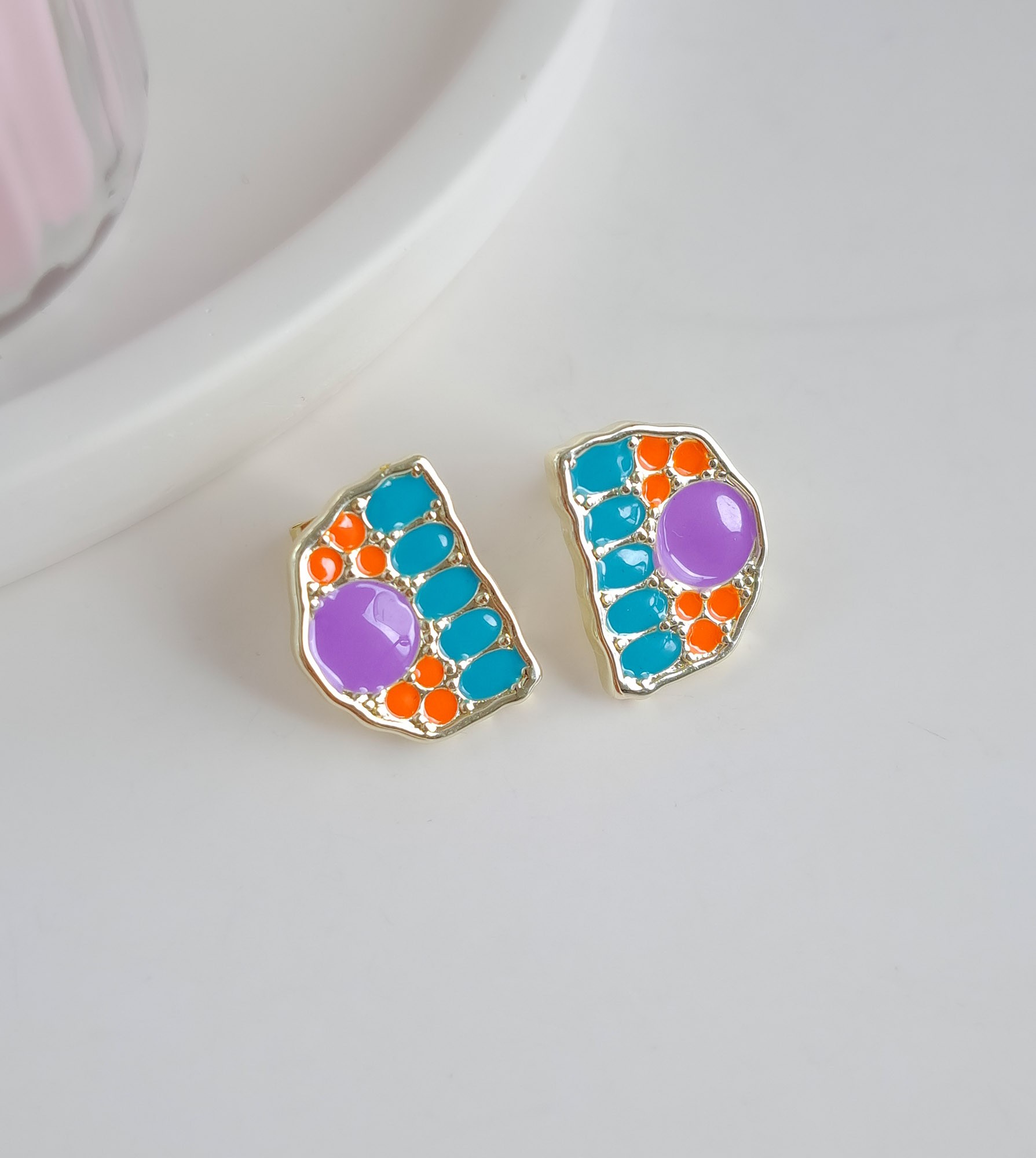 Abstract Fish-Inspired Enamel Earrings