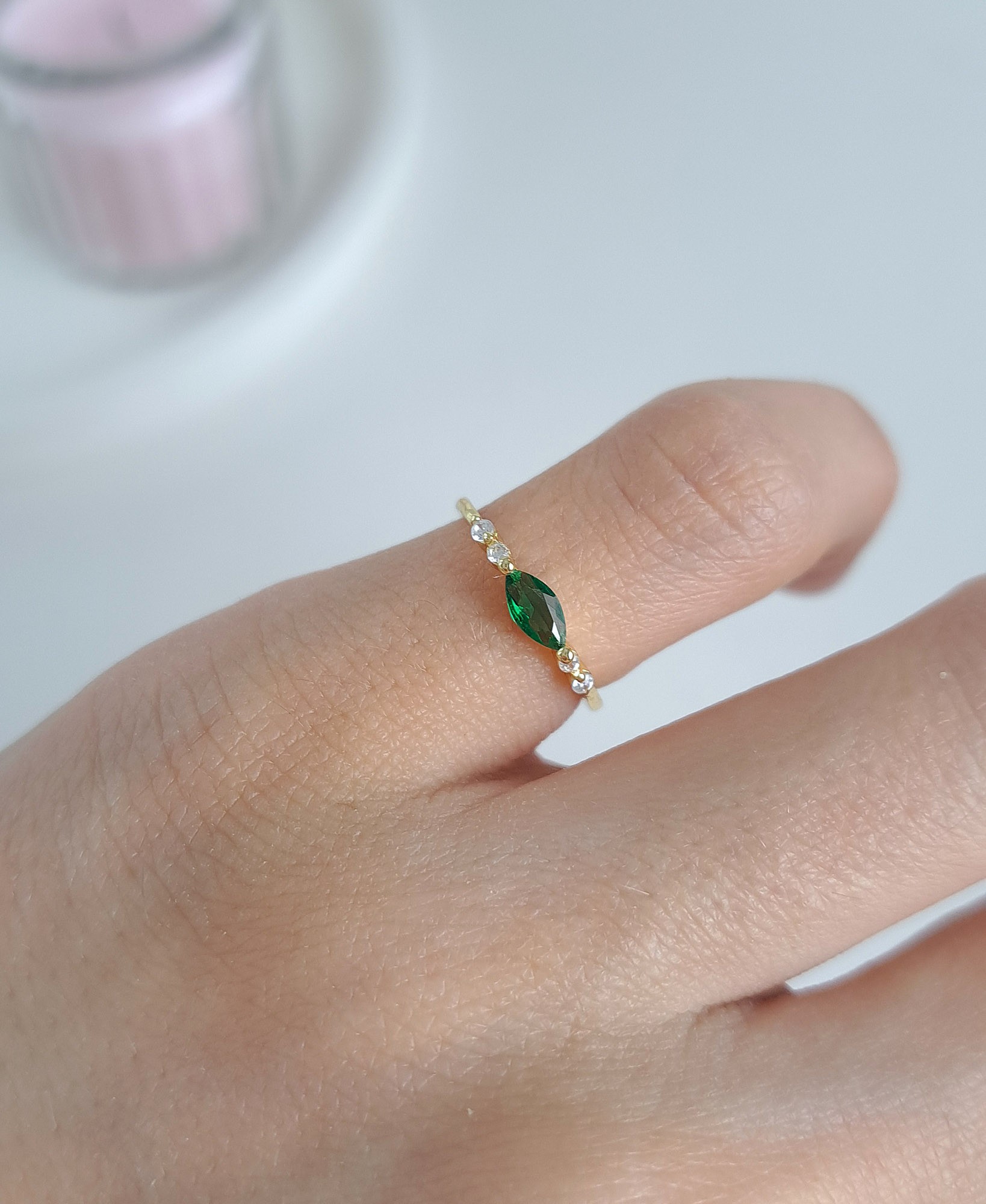 Gold Ring with Green Stone – Adjustable Pinky