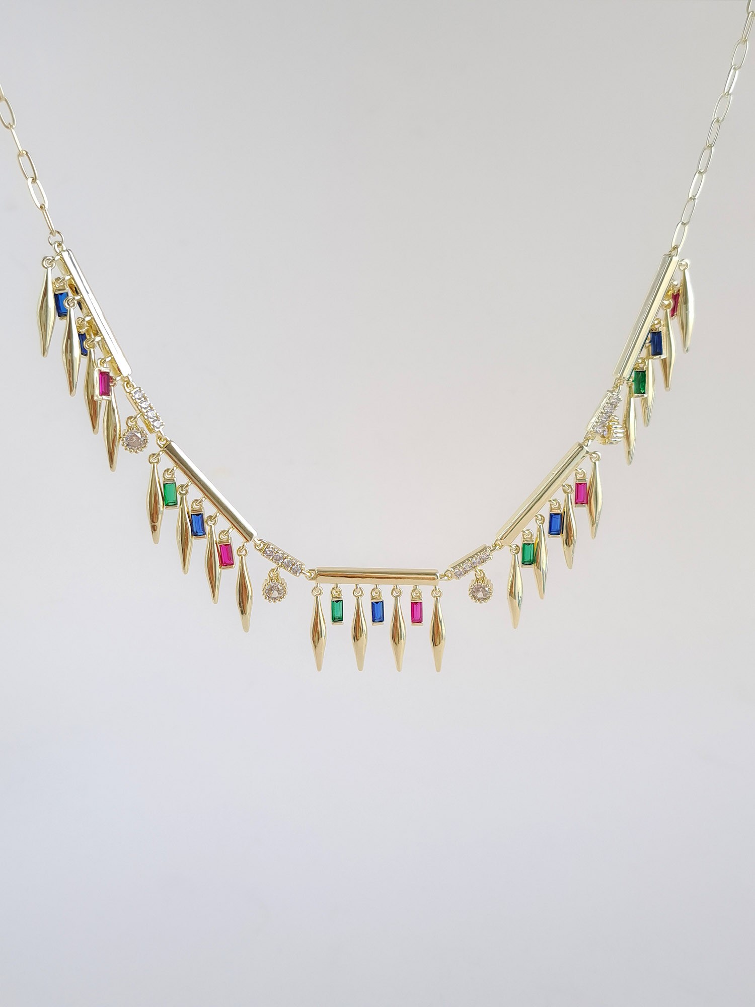 Bold Spike Drop Necklace with Colorful Accents
