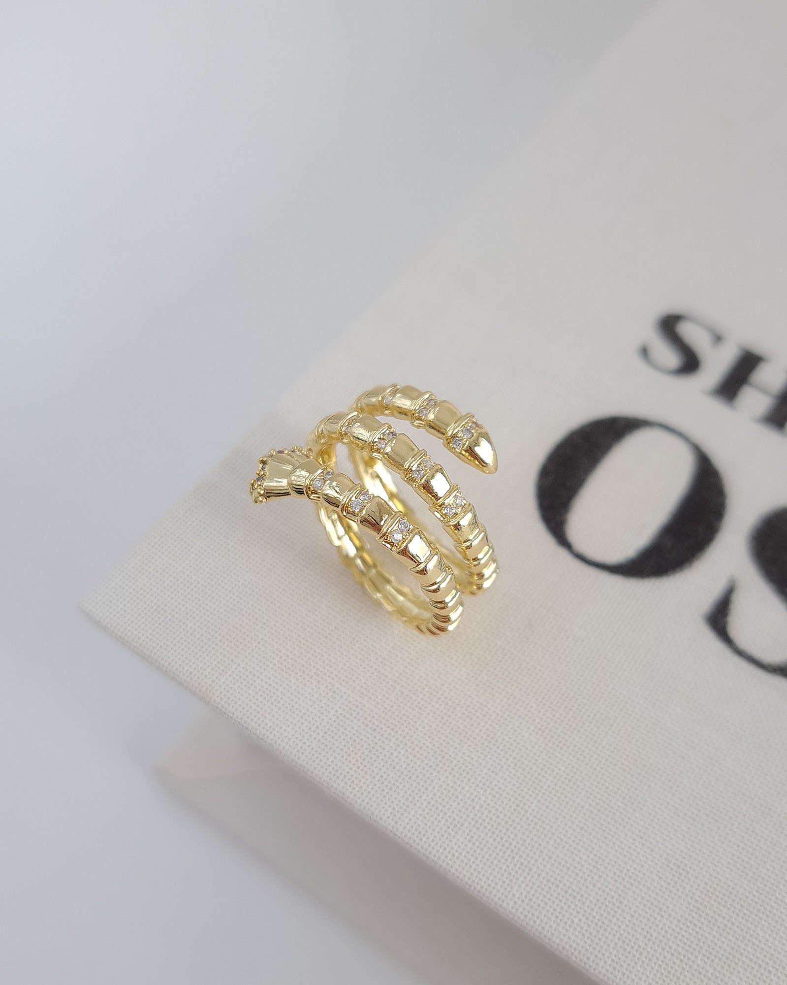 Gold Triple-Band Ring with Diamond Accents