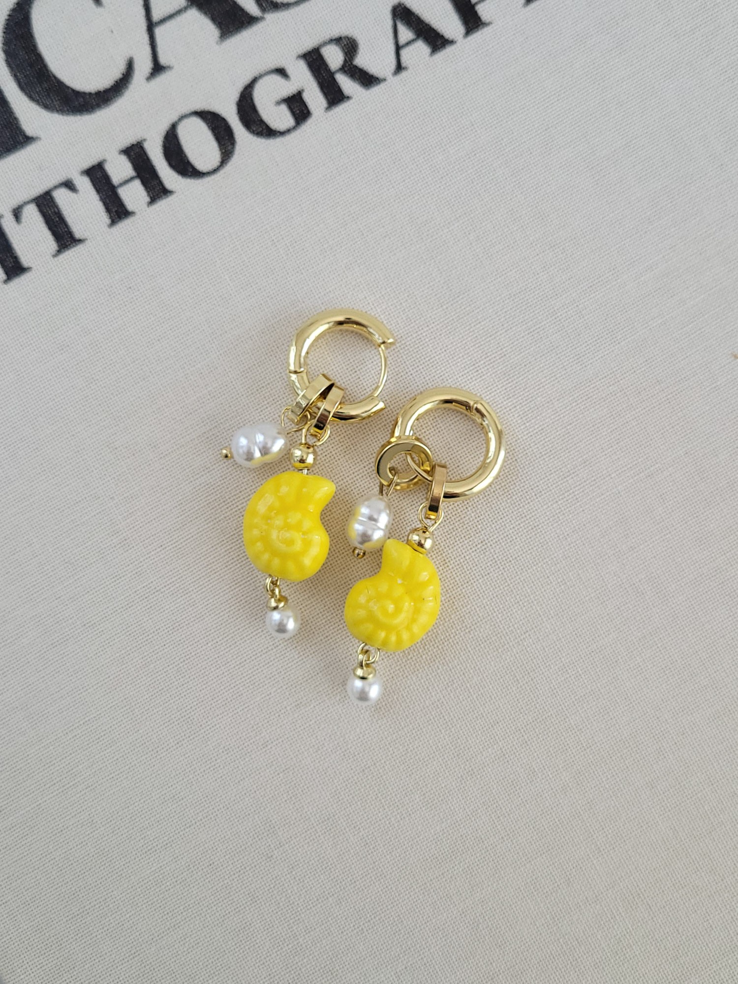 Yellow Ceramic Seashell Earrings