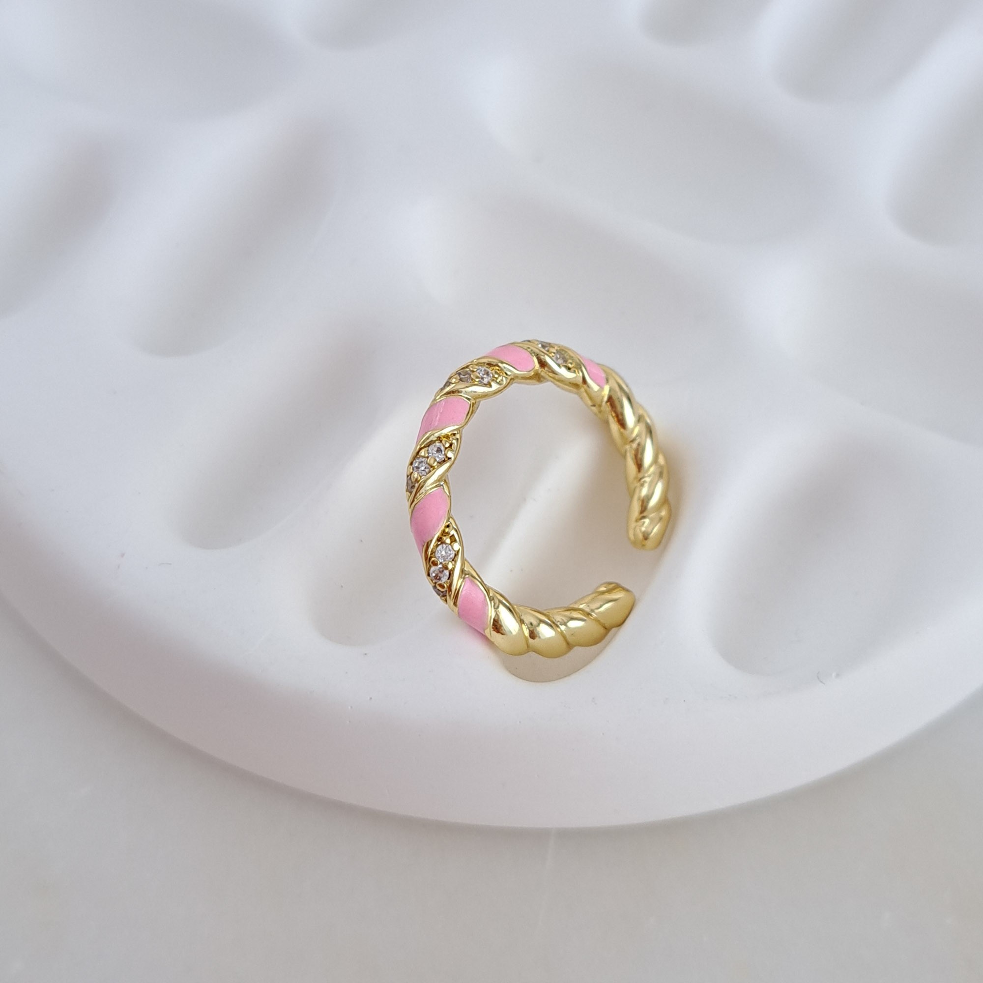 Twist Ring with Pink Enamel Detail