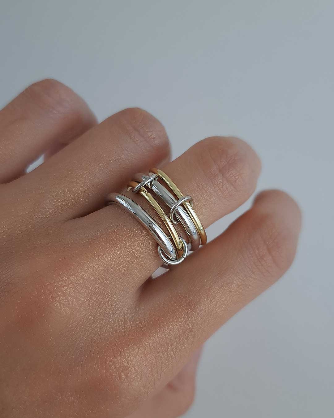 Chunky Link Statement Ring – Gold & Silver Mix