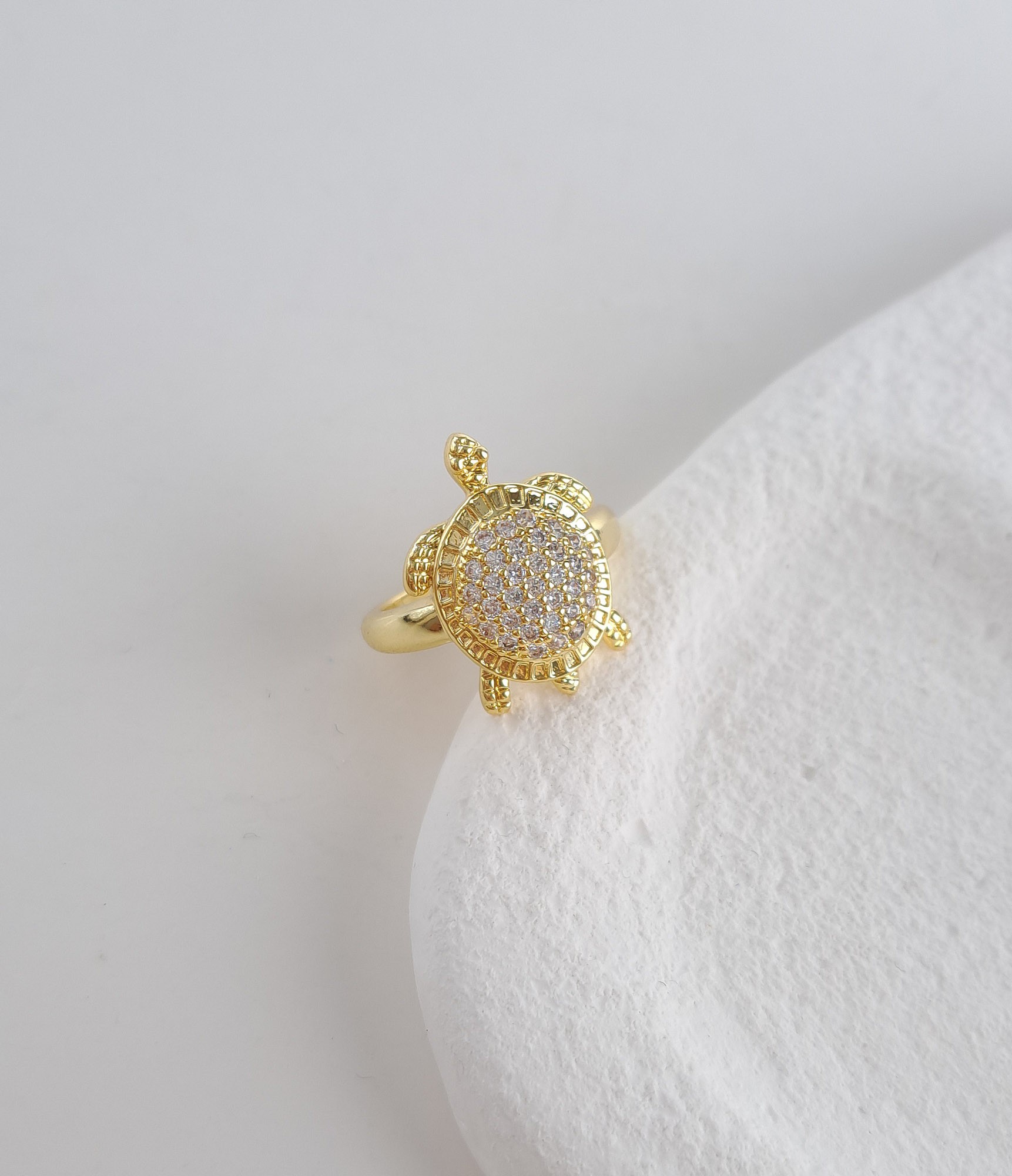 Gold Turtle Ring with Crystal Shell