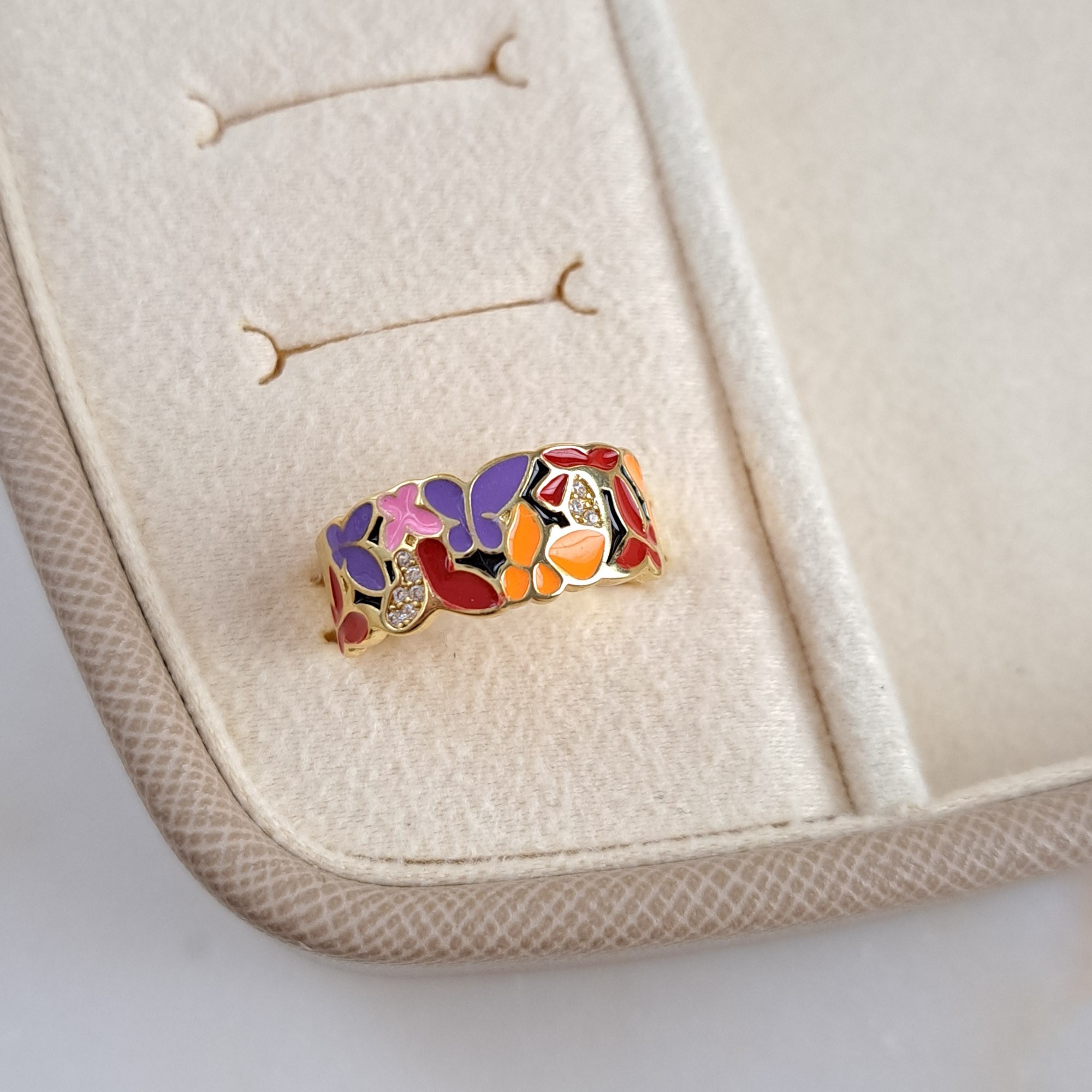Enamel Ring with Colorful Butterfly Design