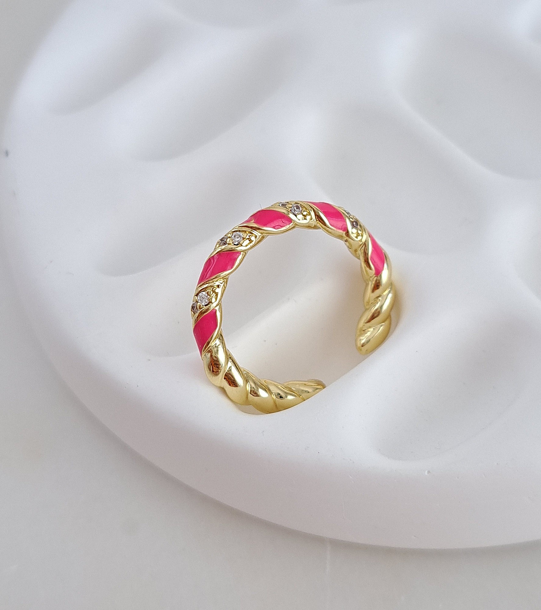 Twist Ring with Red Enamel Detail