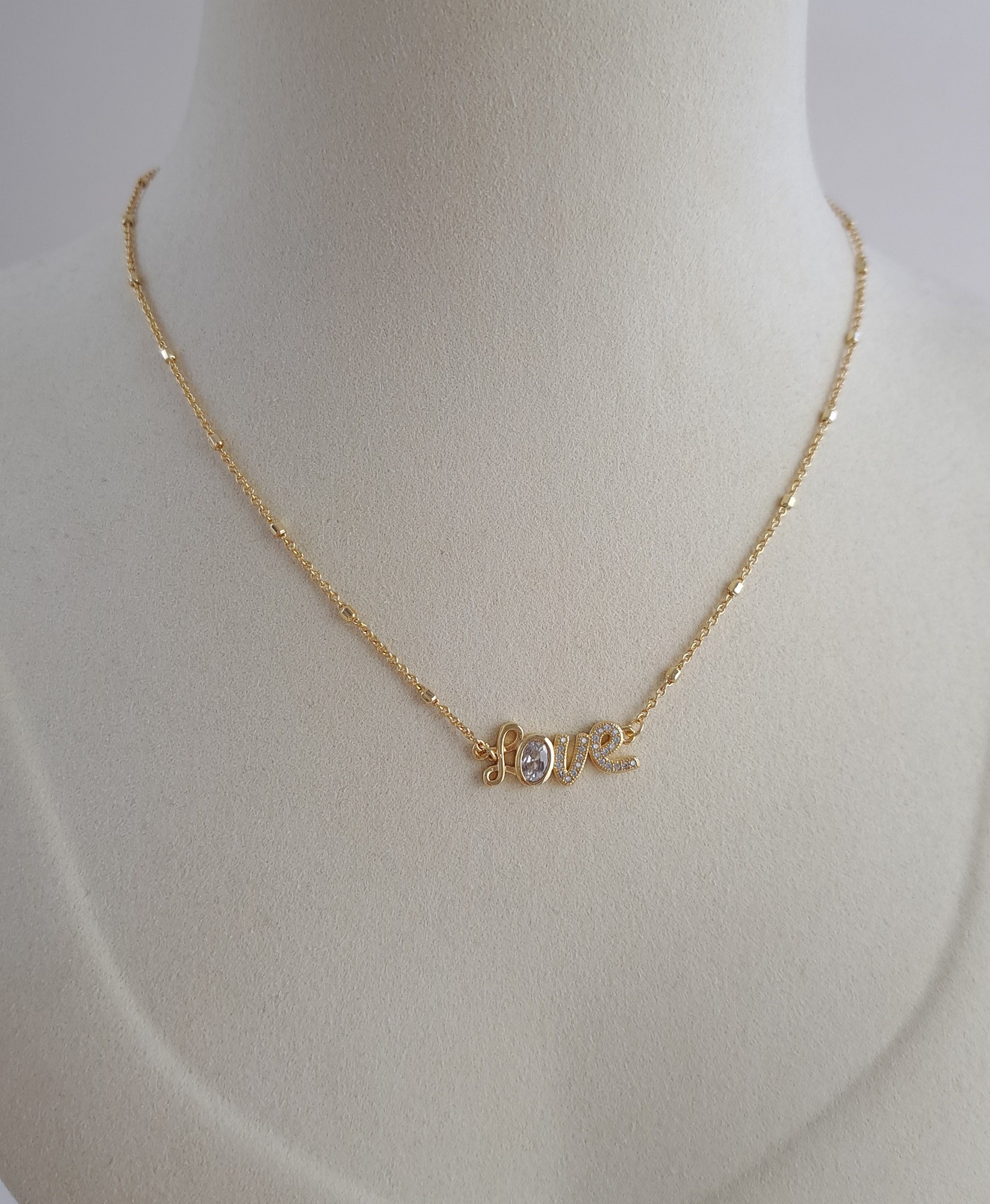 Crystal Love Necklace – Gold Script