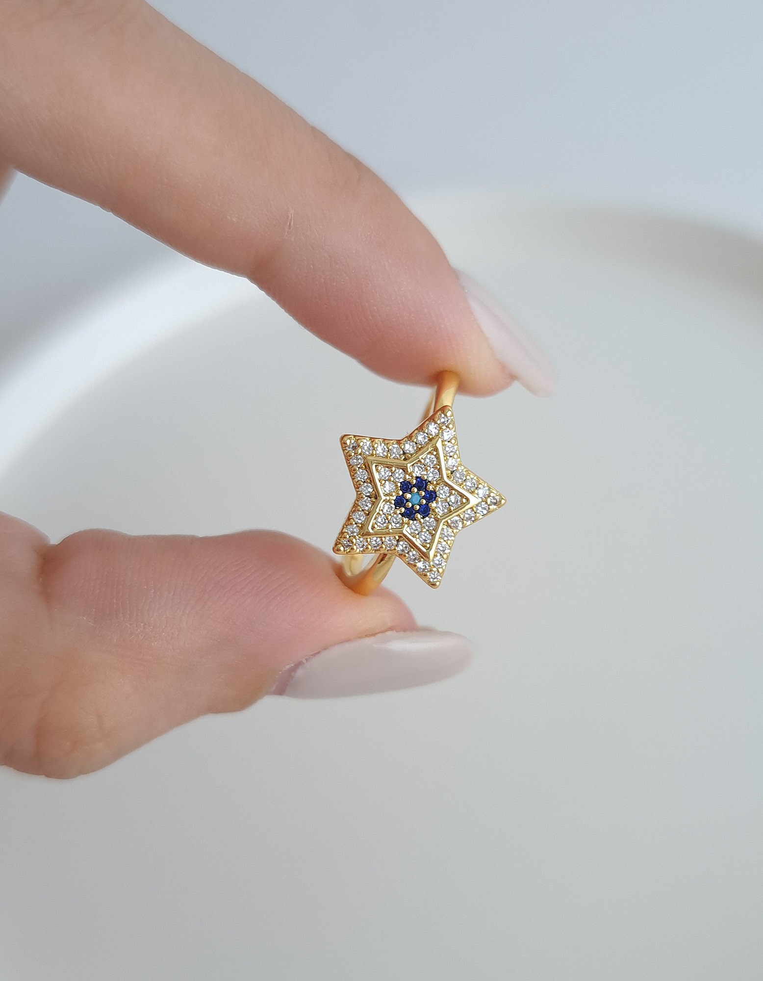 Double Star Ring with Blue Stones