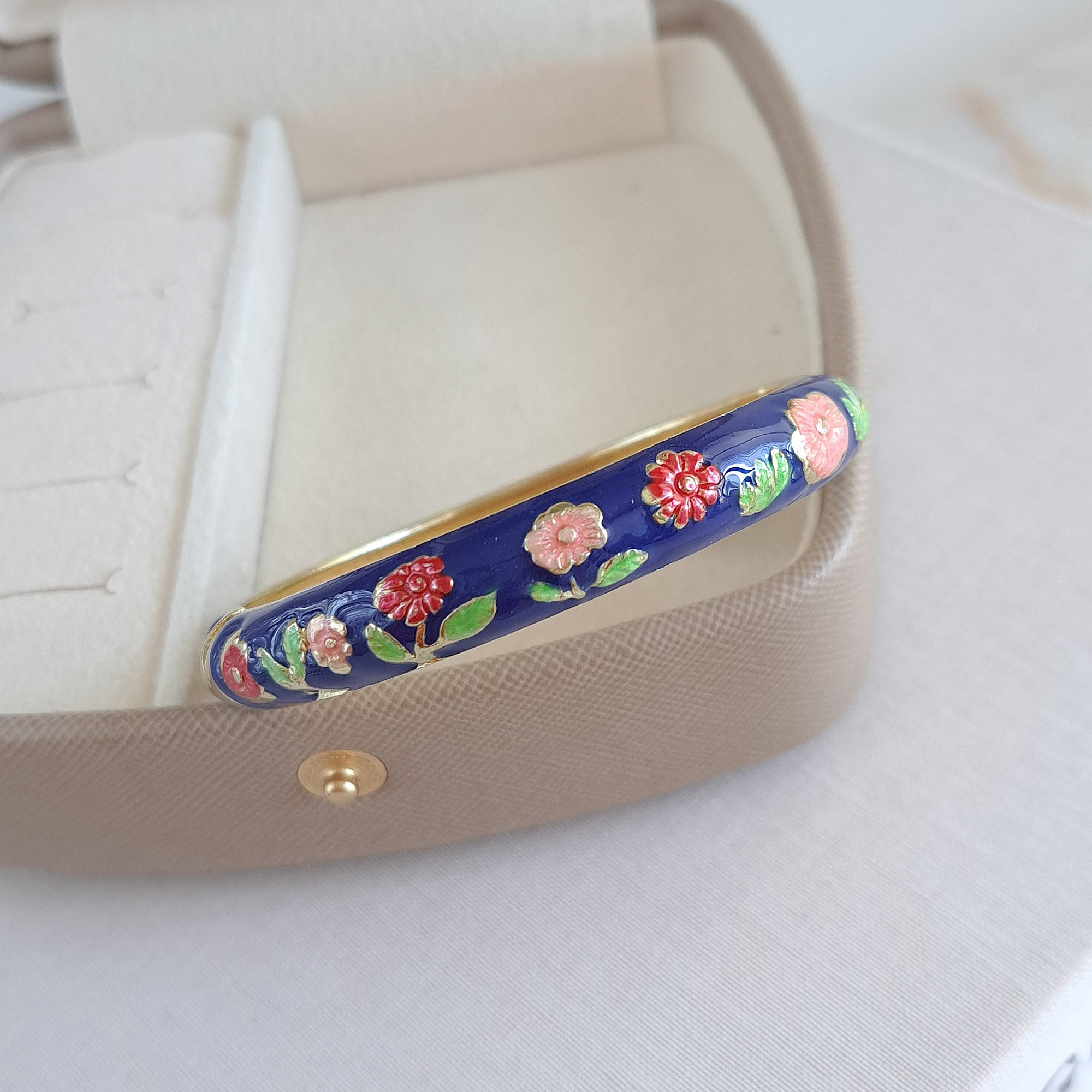 Navy Floral Enamel Bracelet