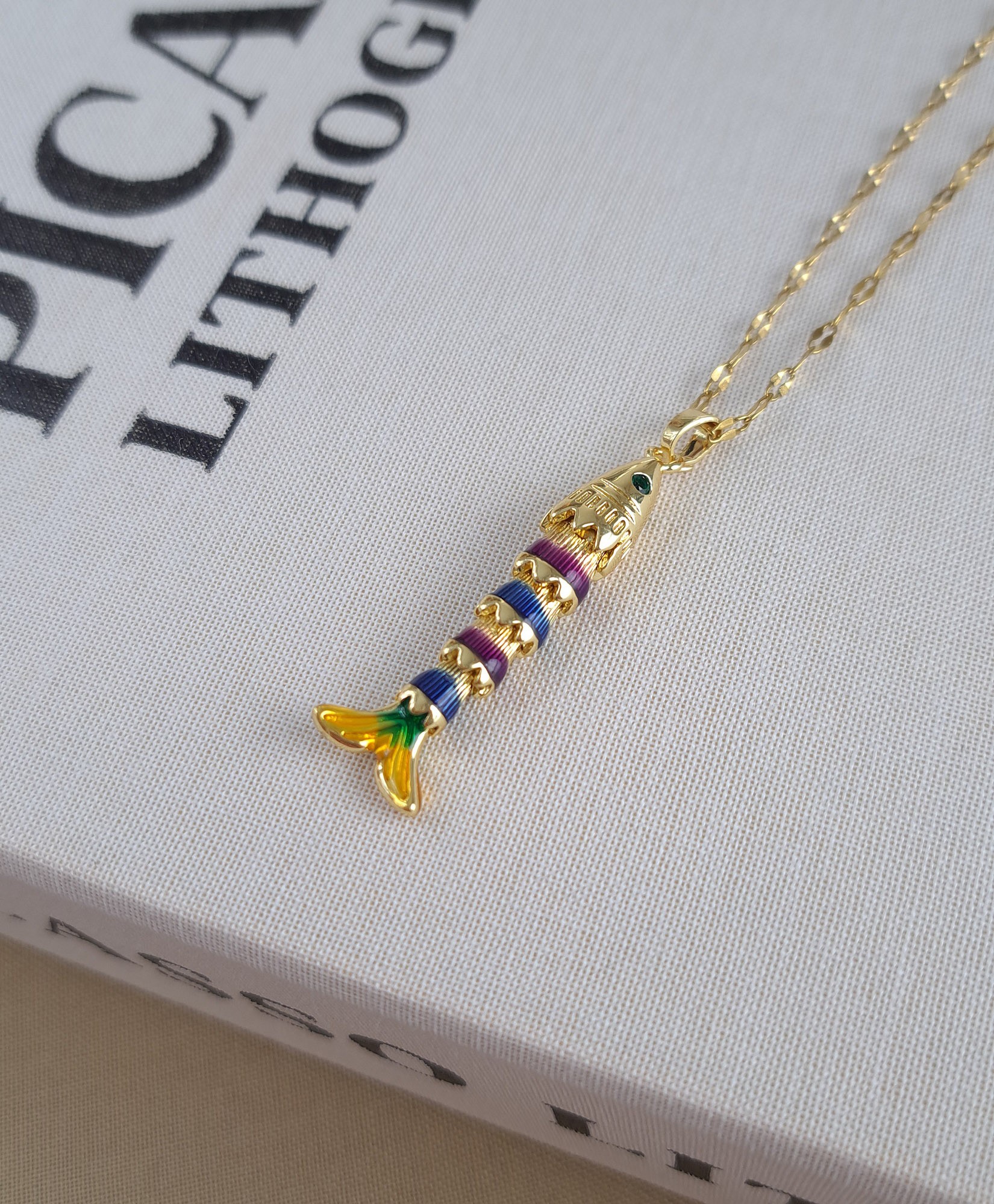Multicolor Enamel Fish Pendant Necklace (Small Size)