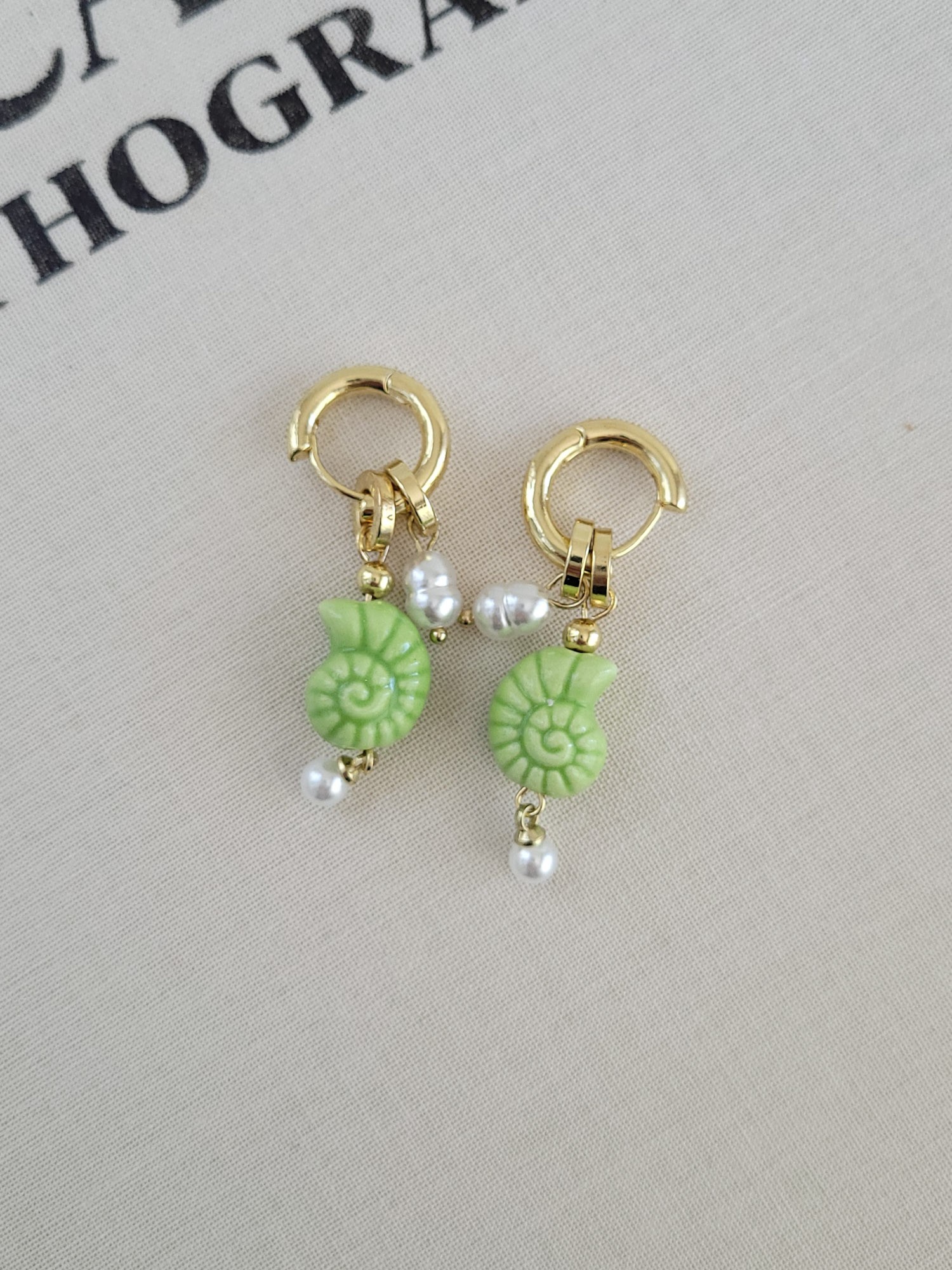 Green Ceramic Seashell Earrings