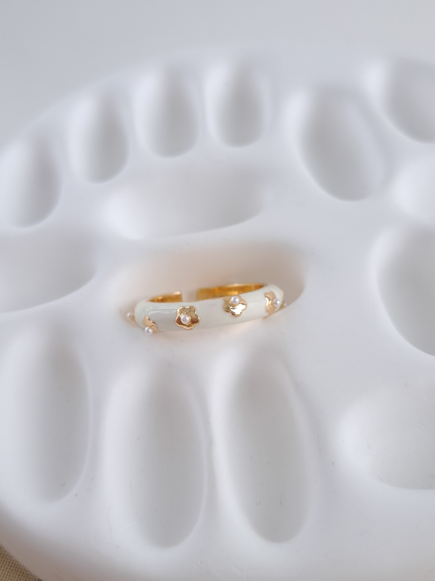 White Enamel Floral Ring