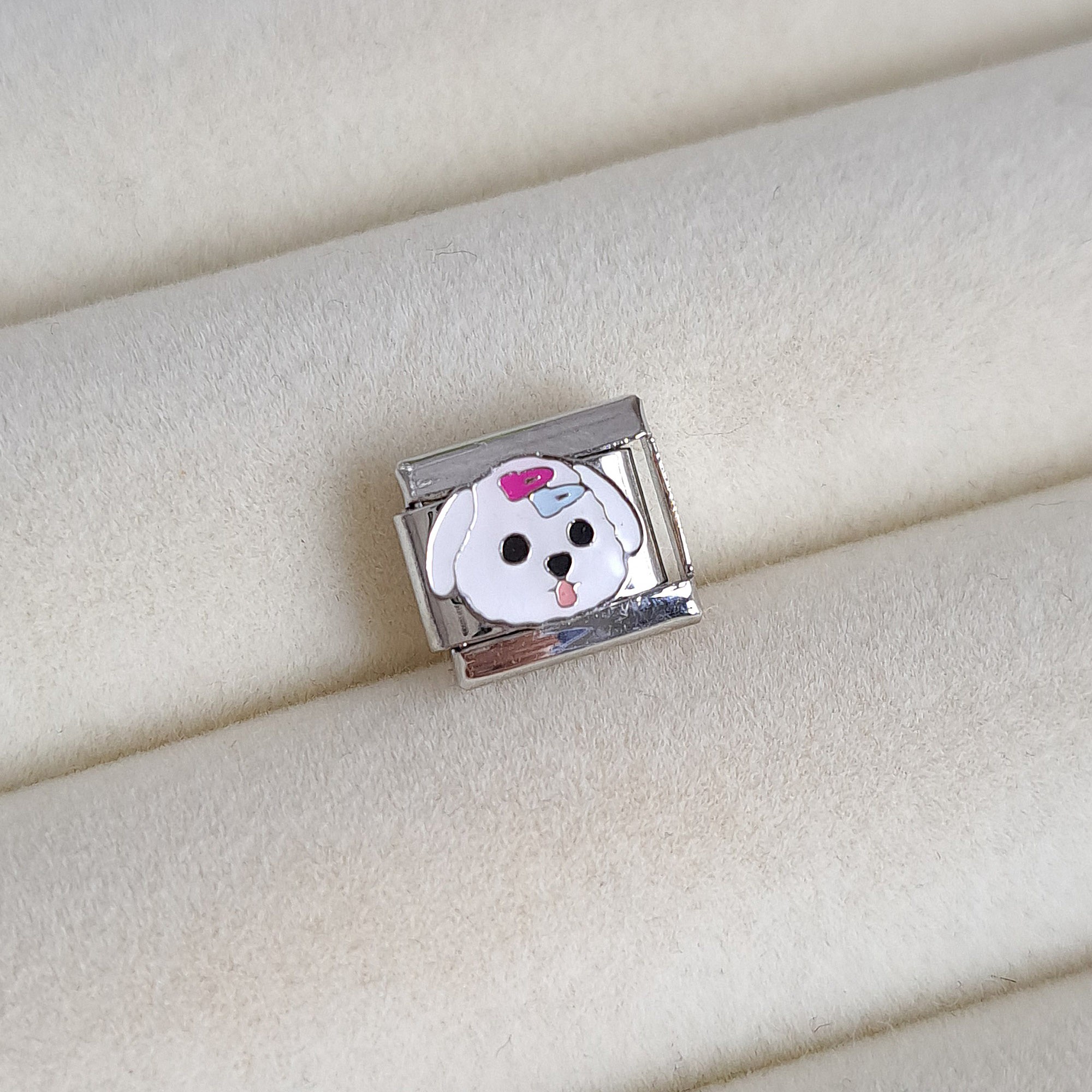 Cute White Puppy Italian Charm