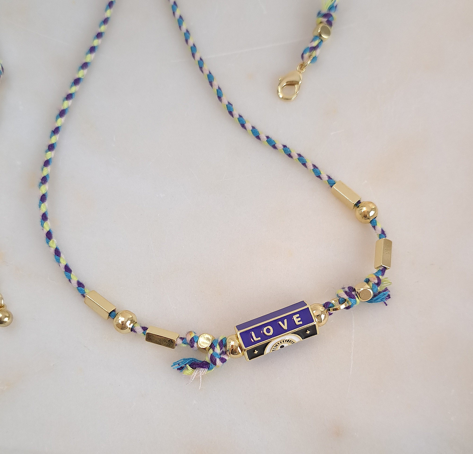 Thread Cord Charm Necklace – Eye & LOVE Pendants