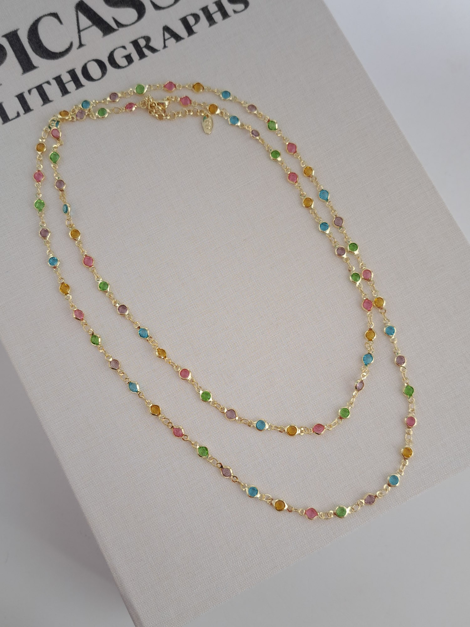 Multicolor Bezel Chain Necklace – 90 cm