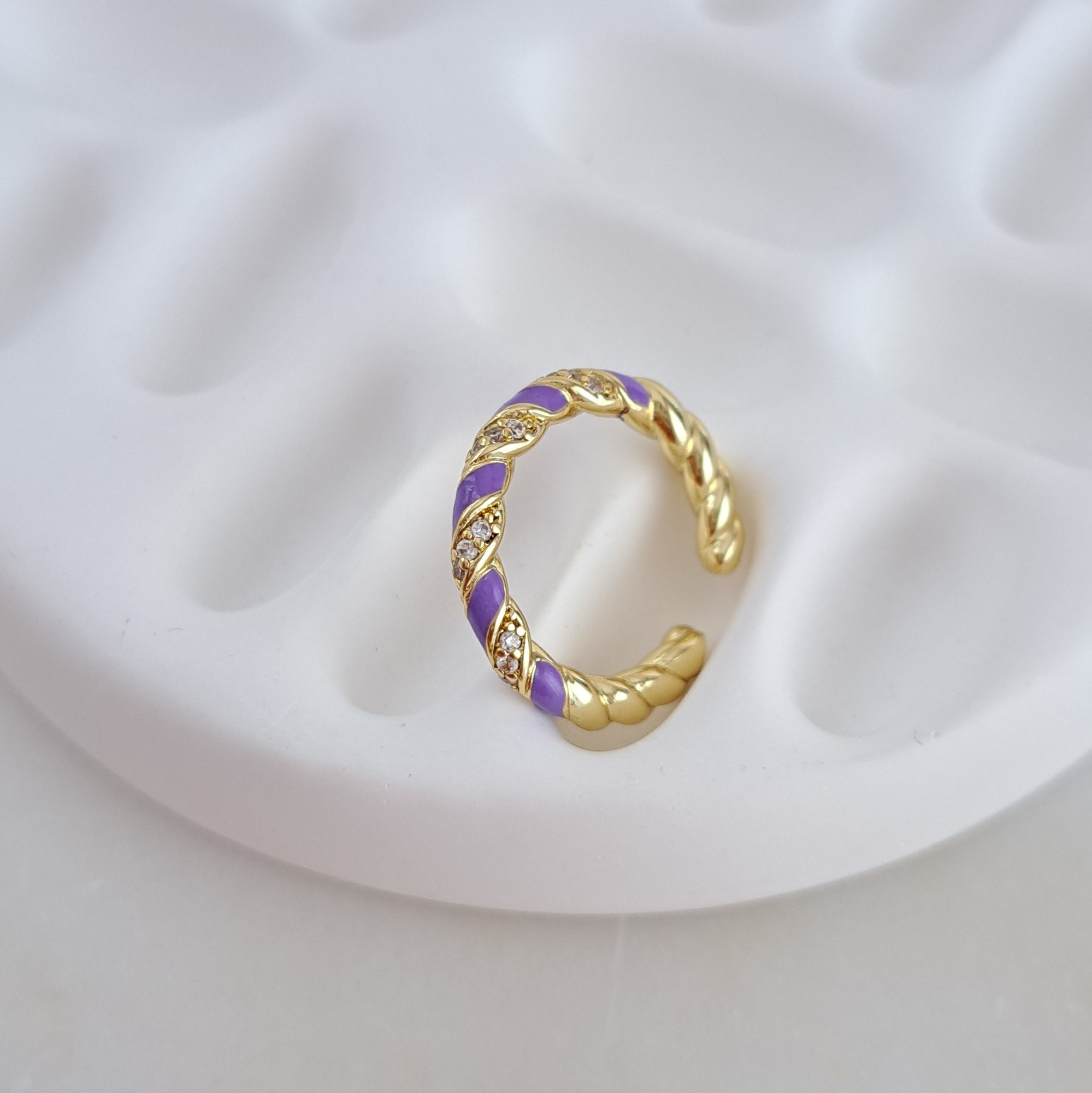 Twist Ring with Purple Enamel Detail