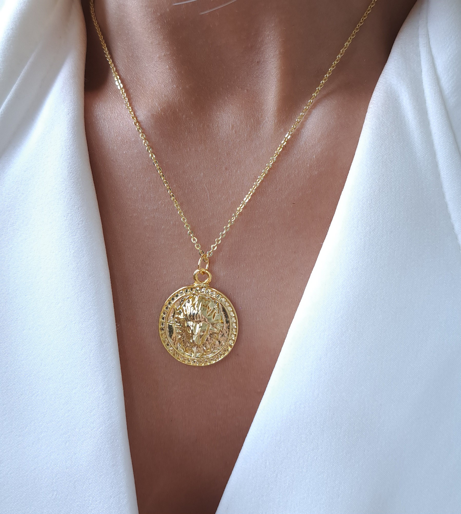 Gold Lion Medallion Necklace