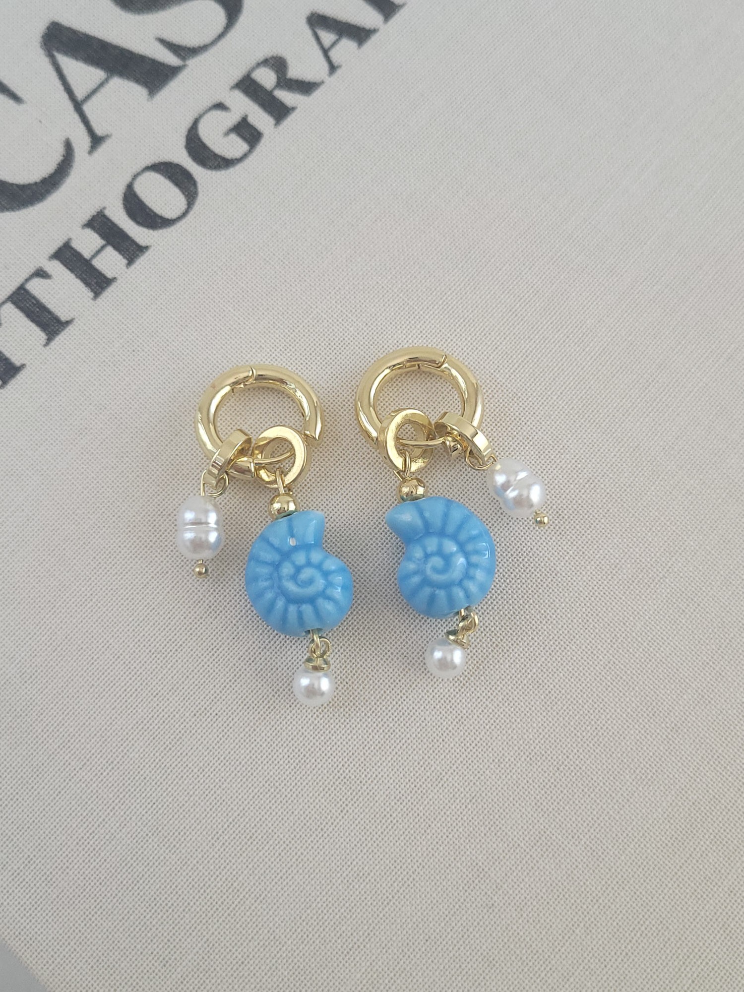 Blue Ceramic Seashell Earrings