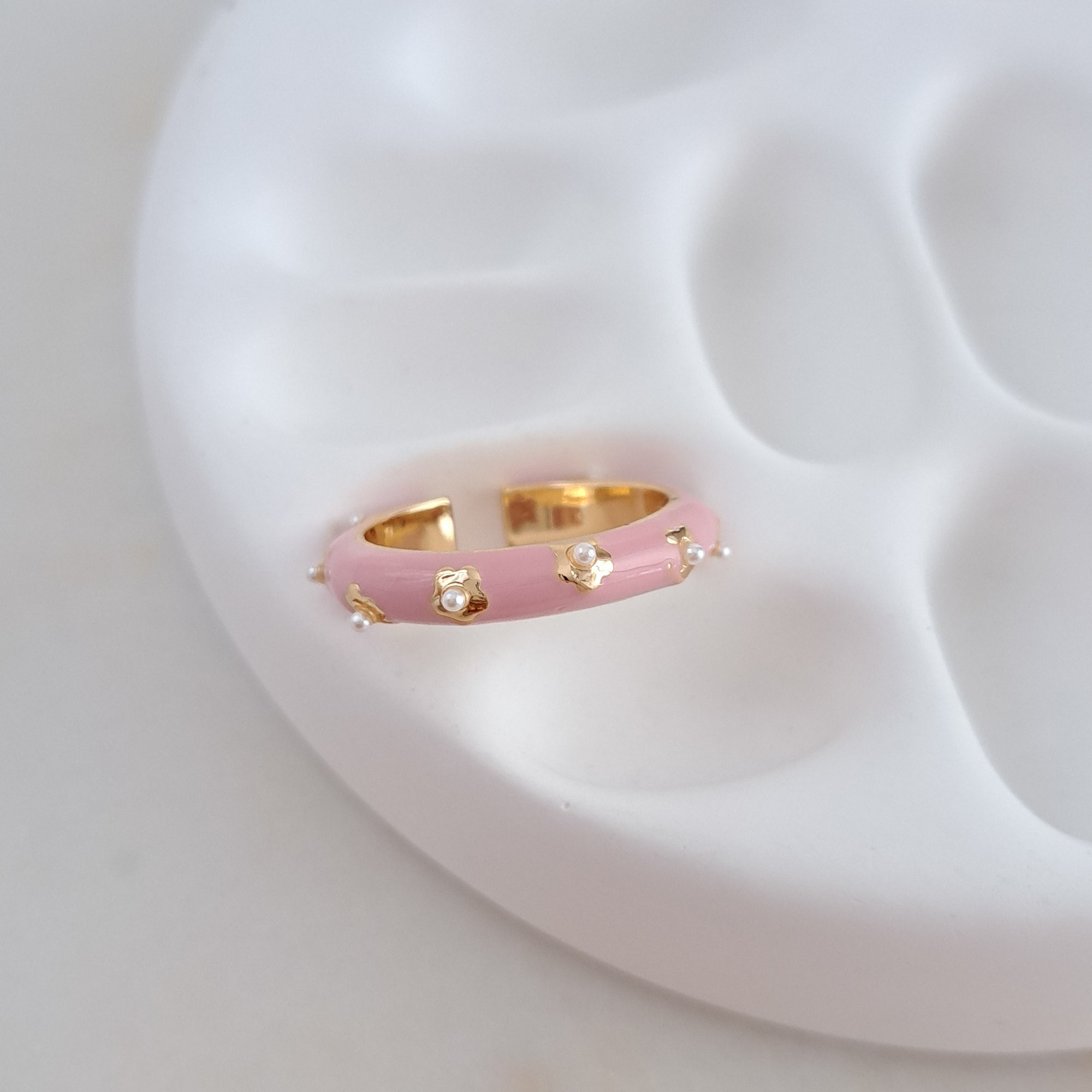 Pink Pearl Enamel Ring
