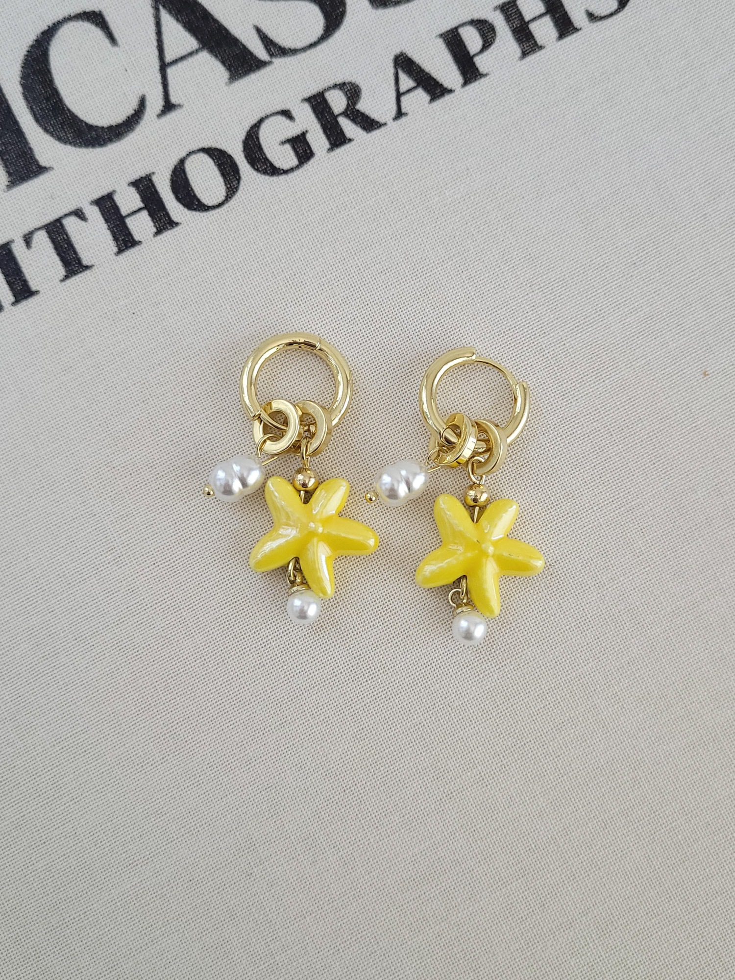 Yellow Ceramic Starfish Earrings