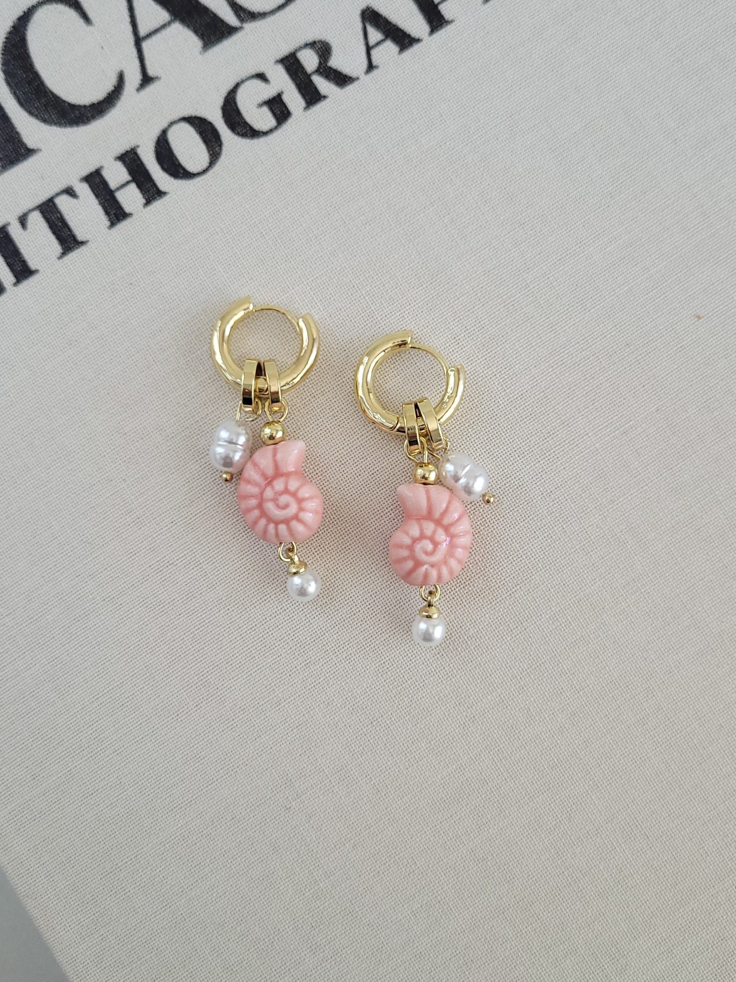Pink Ceramic Seashell Earrings