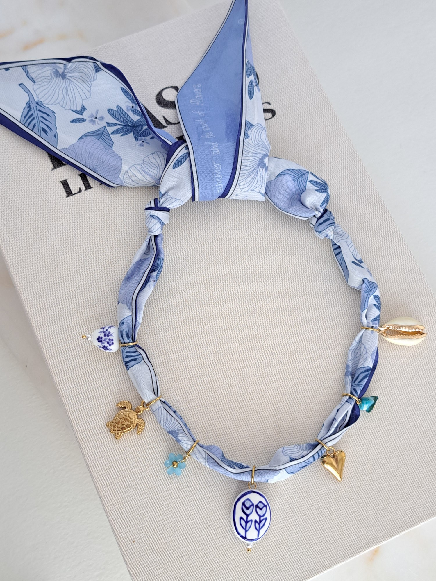Ceramic Flower Charm Fabric Necklace