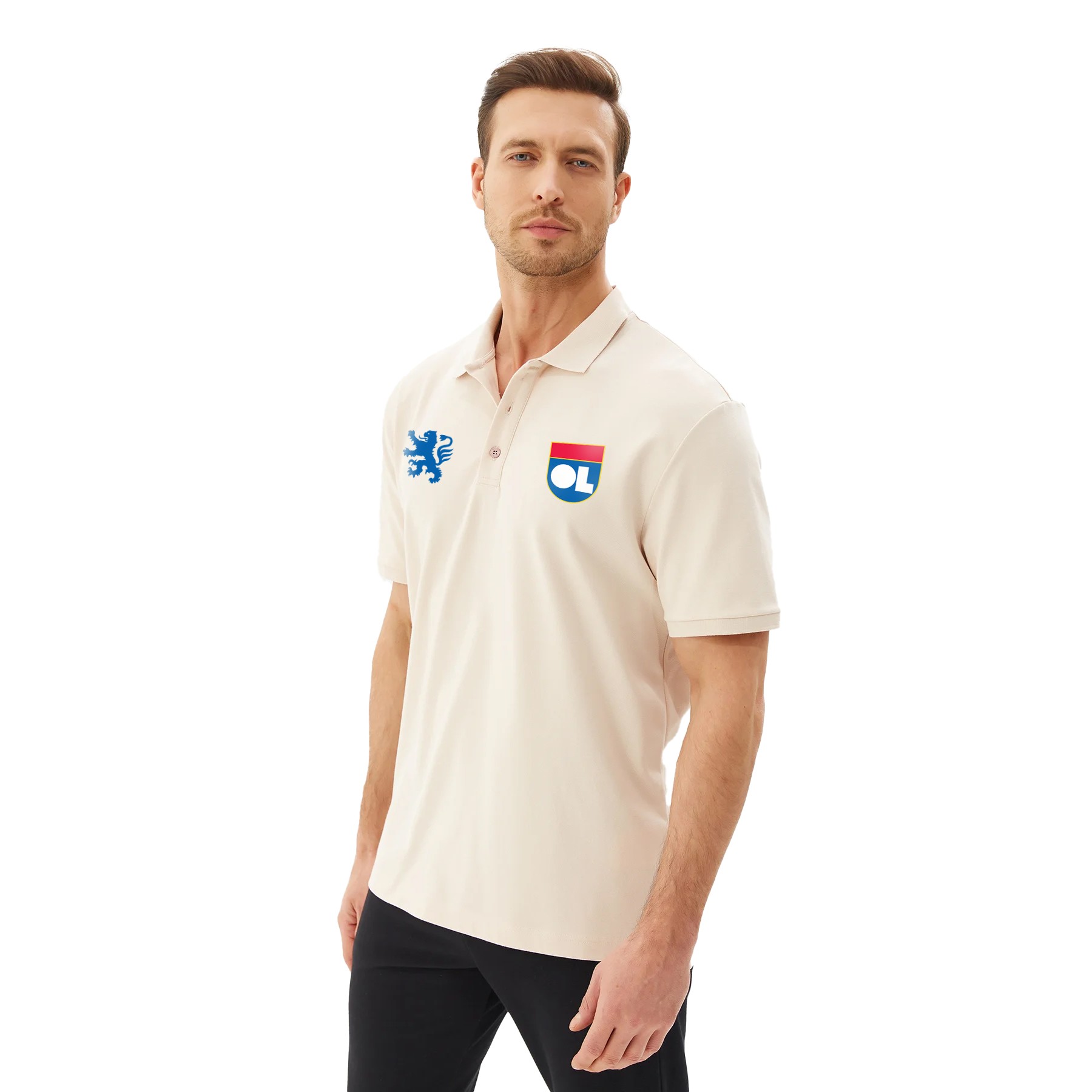 Lyon logo Ekru Polo Yaka Tişört