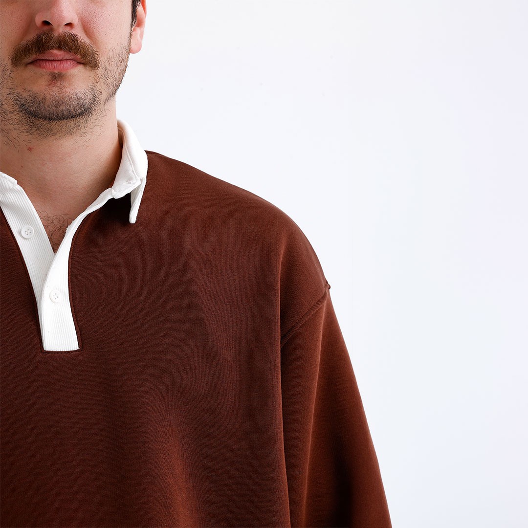 Kahverengi Polo Yaka Oversize Sweatshirt