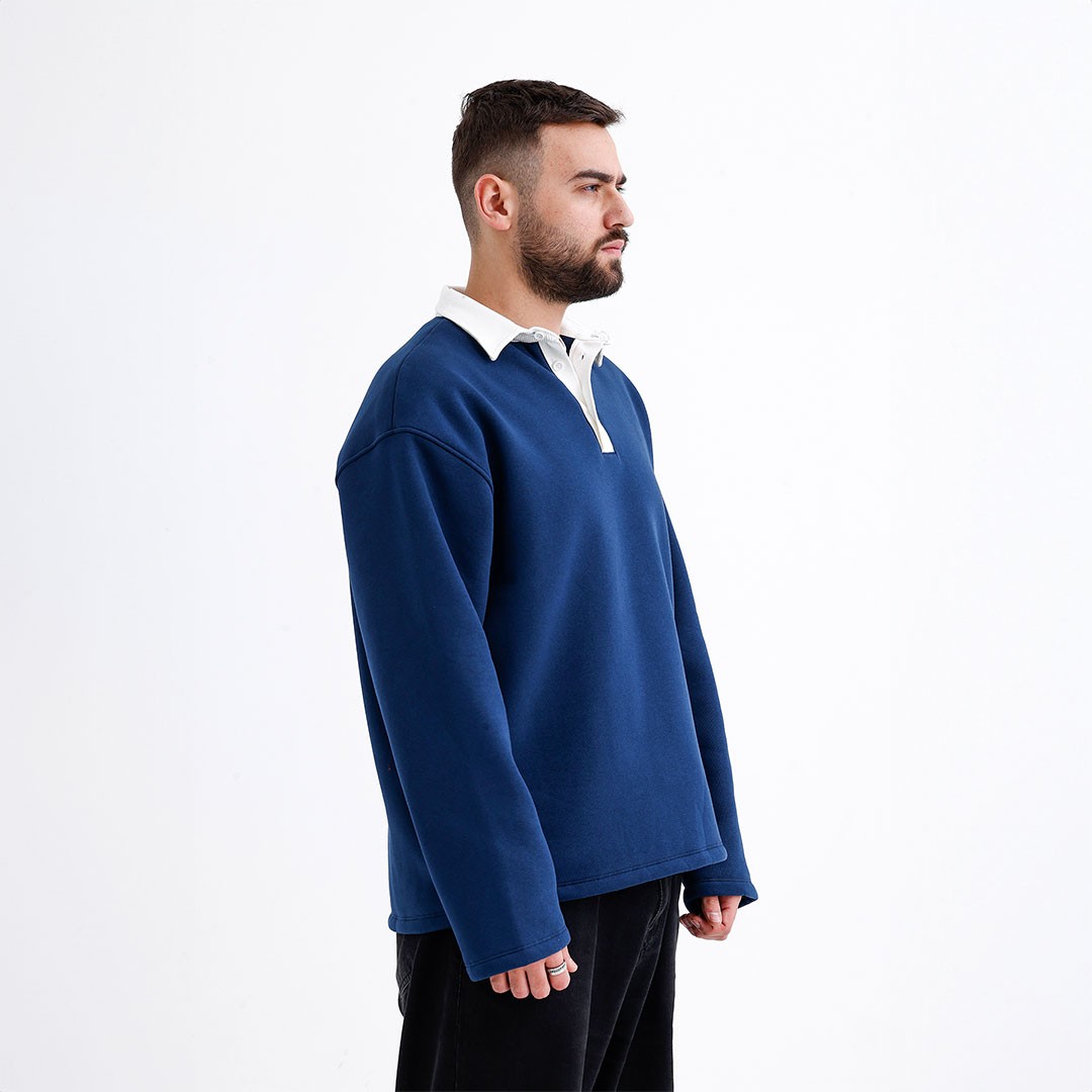 Lacivert Polo Yaka Oversize Sweatshirt